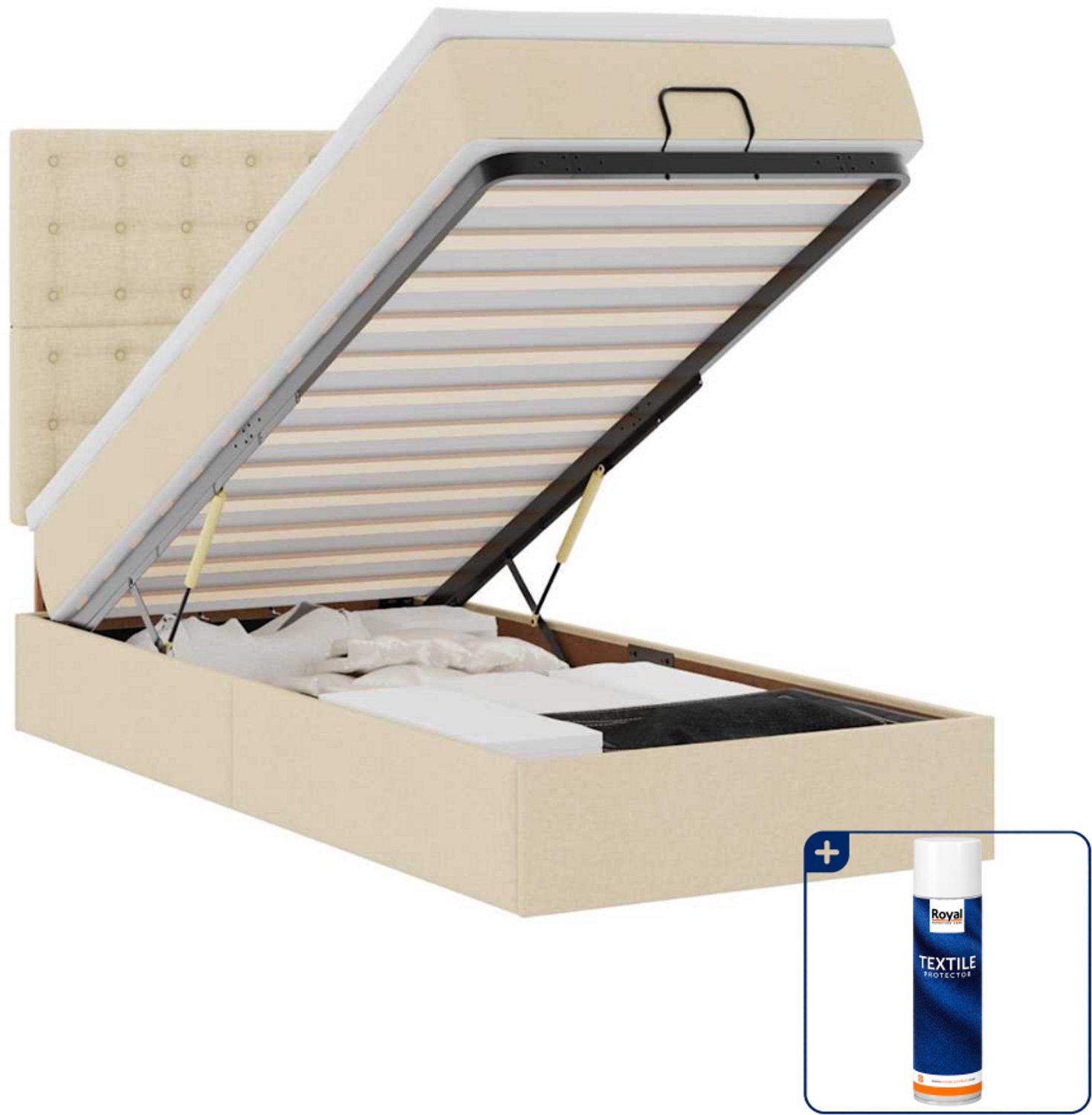vidaXL ottomaan bed met matras en led - 100 x 200 cm - crème - Inclusief textielbeschermer 500 ml Zwart