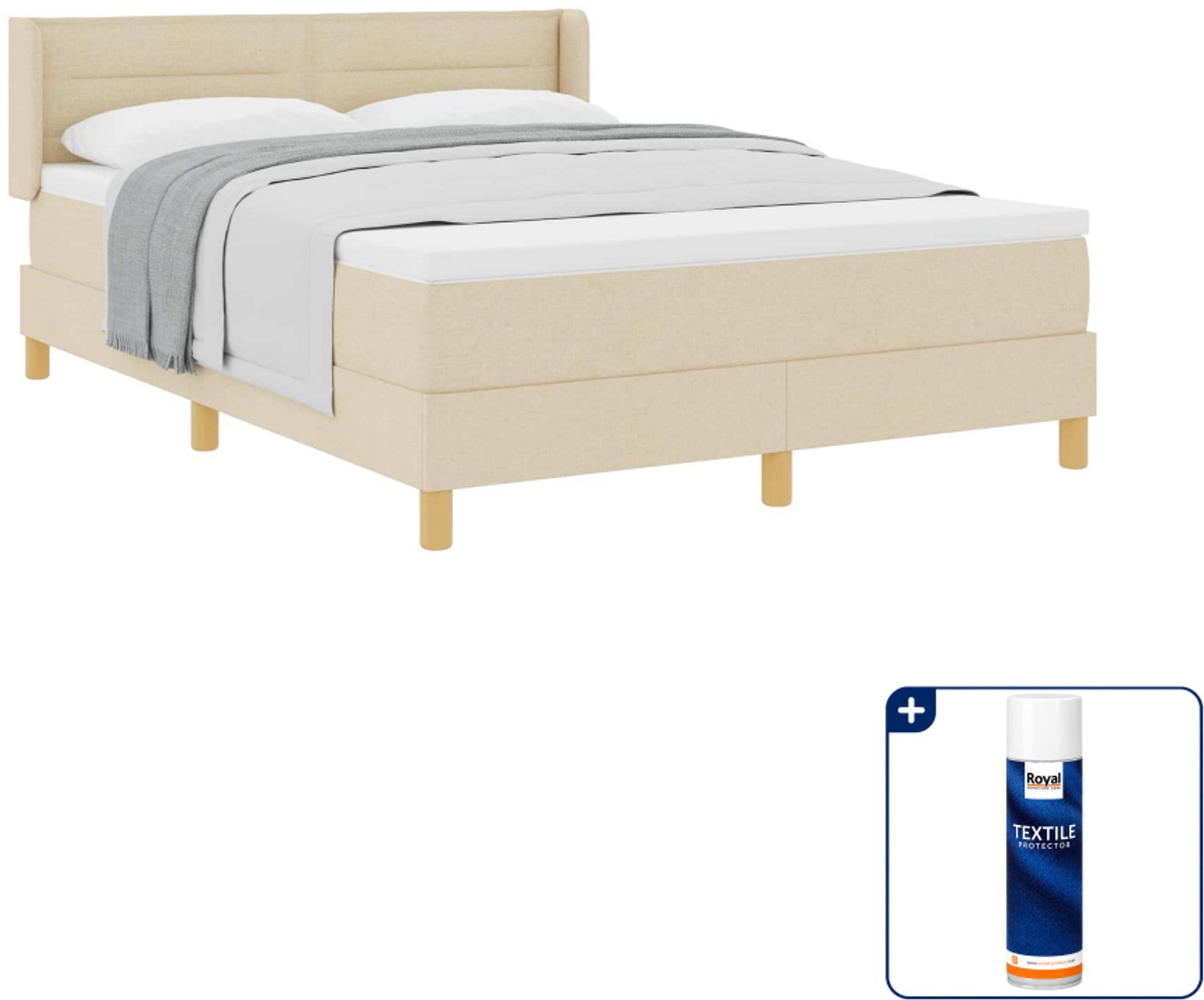 vidaXL boxspringbed - 190 x 140 cm - stof - crème - Inclusief textielbeschermer 500 ml