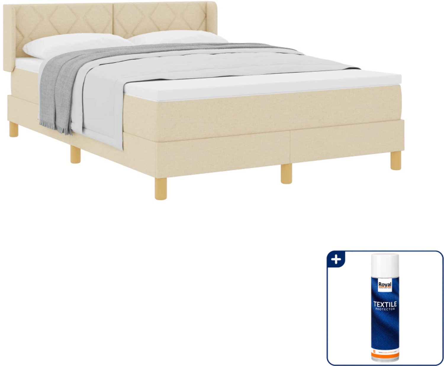 vidaXL boxspringbed - 190 x 140 cm - crème - Inclusief textielbeschermer 500 ml