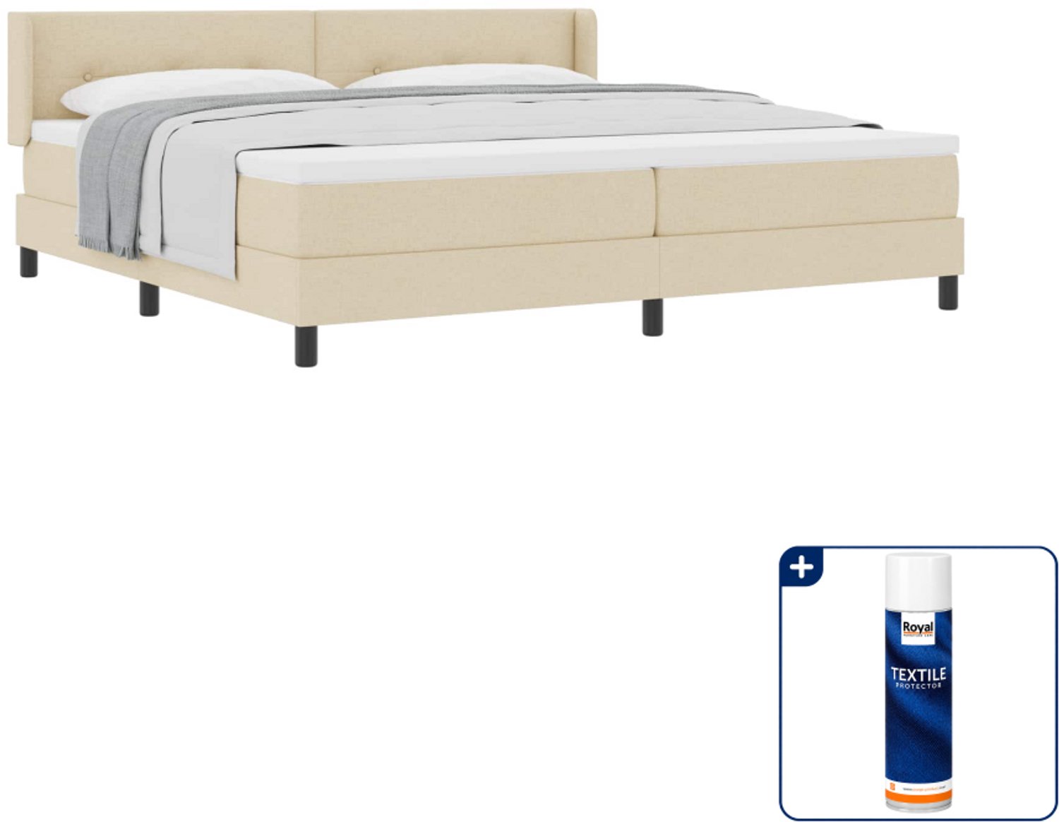 vidaXL boxspringbed - 200 x 200 cm - crème - Inclusief textielbeschermer 500 ml