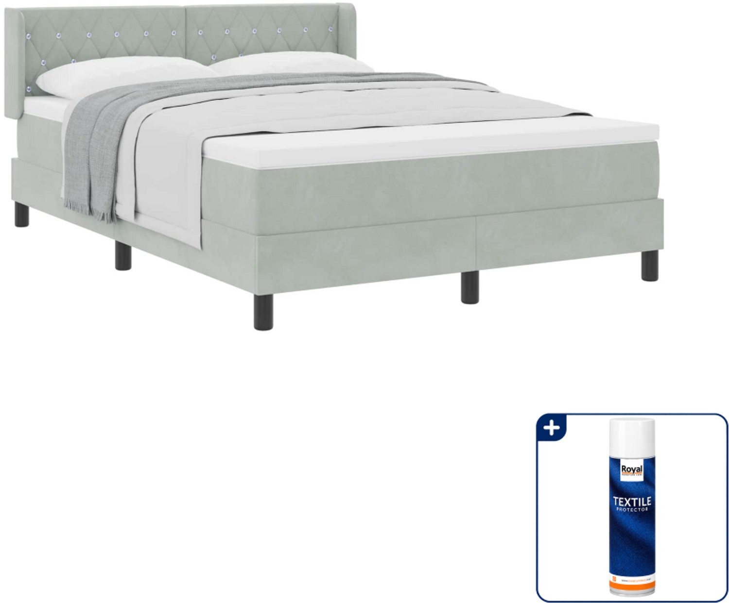 vidaXL Boxspringbed - 140 x 190 cm - lichtgrijs - Inclusief textielbeschermer 500 ml