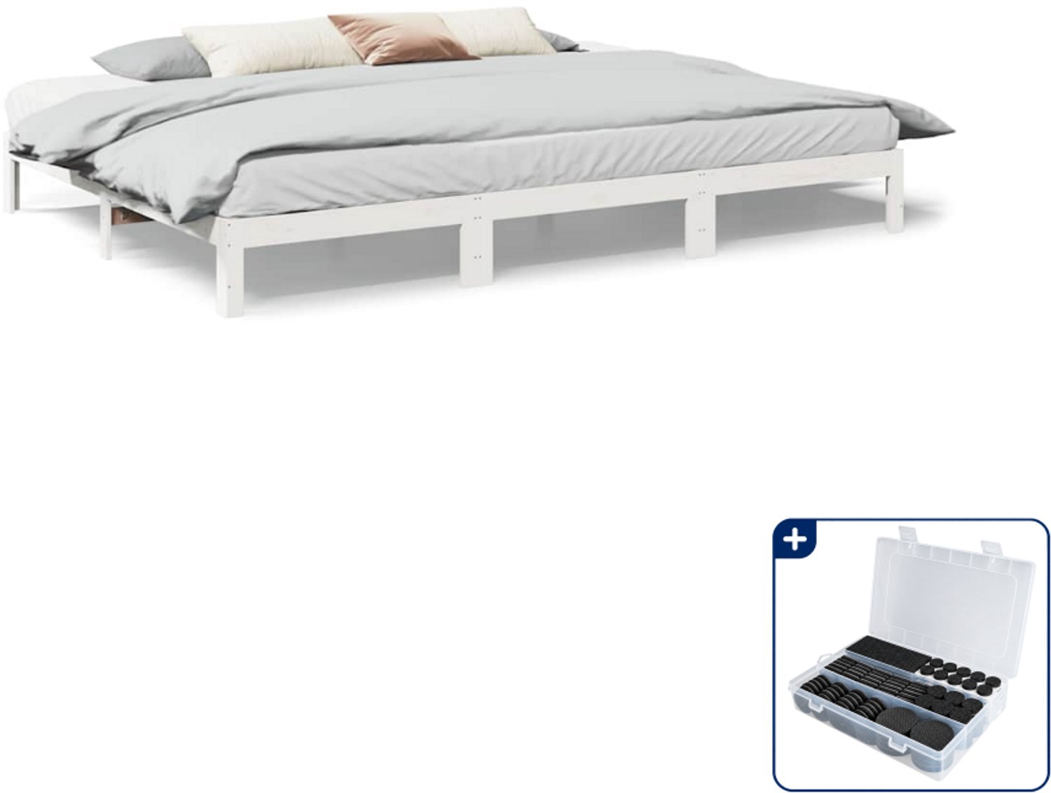 vidaXL Bedframe Family - 270 x 200 cm - massief grenenhout - wit - Inclusief antikrasvilt 177-delig