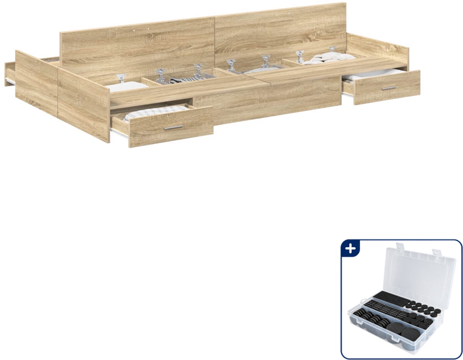 vidaXL opbergbedframe - 120 x 200 cm - sonoma eiken - Inclusief antikrasvilt 177-delig