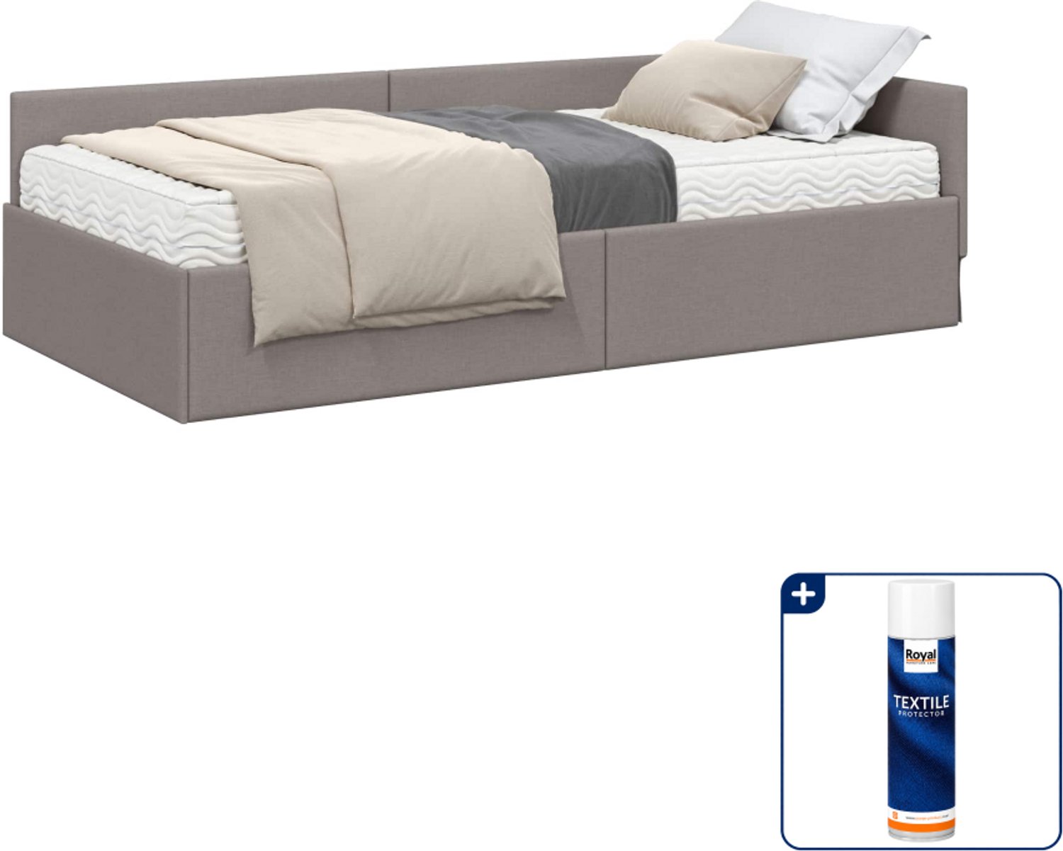 vidaXL hoekbedframe met matras 90 x 190 cm - stof - taupe - Inclusief textielbeschermer 500 ml Bruin