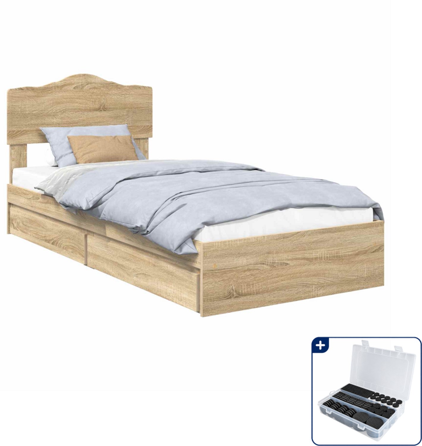 vidaXL bedframe - 90 x 190 cm - bewerkt hout - sonoma eiken - Inclusief antikrasvilt 177-delig Bruin
