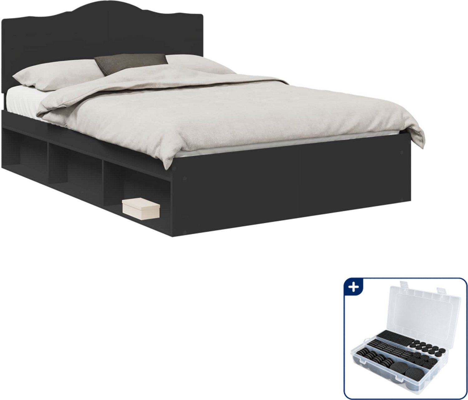 vidaXL bedframe - Queensize - 160 x 200 cm - zwart - Inclusief antikrasvilt 177-delig