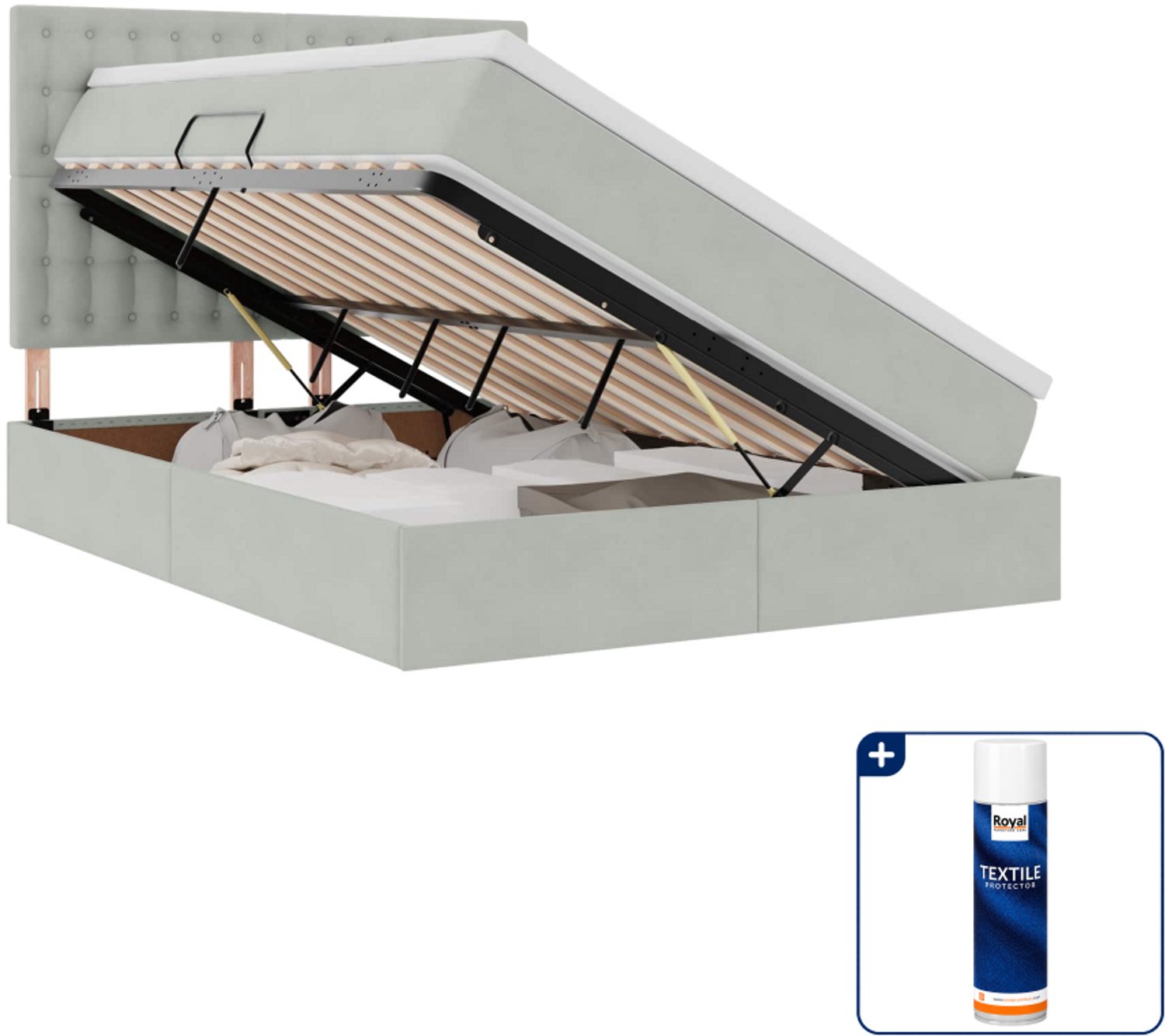 vidaXL opbergbed met matras - Small double - 140 x 200 cm - lichtgrijs - Inclusief textielbeschermer 500 ml Bruin