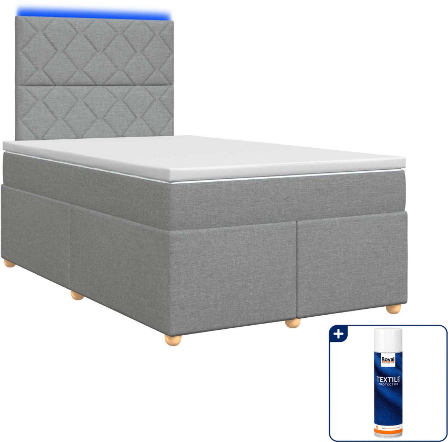 vidaXL boxspringbed - 120 x 190 cm - stof - lichtgrijs - Inclusief textielbeschermer 500 ml