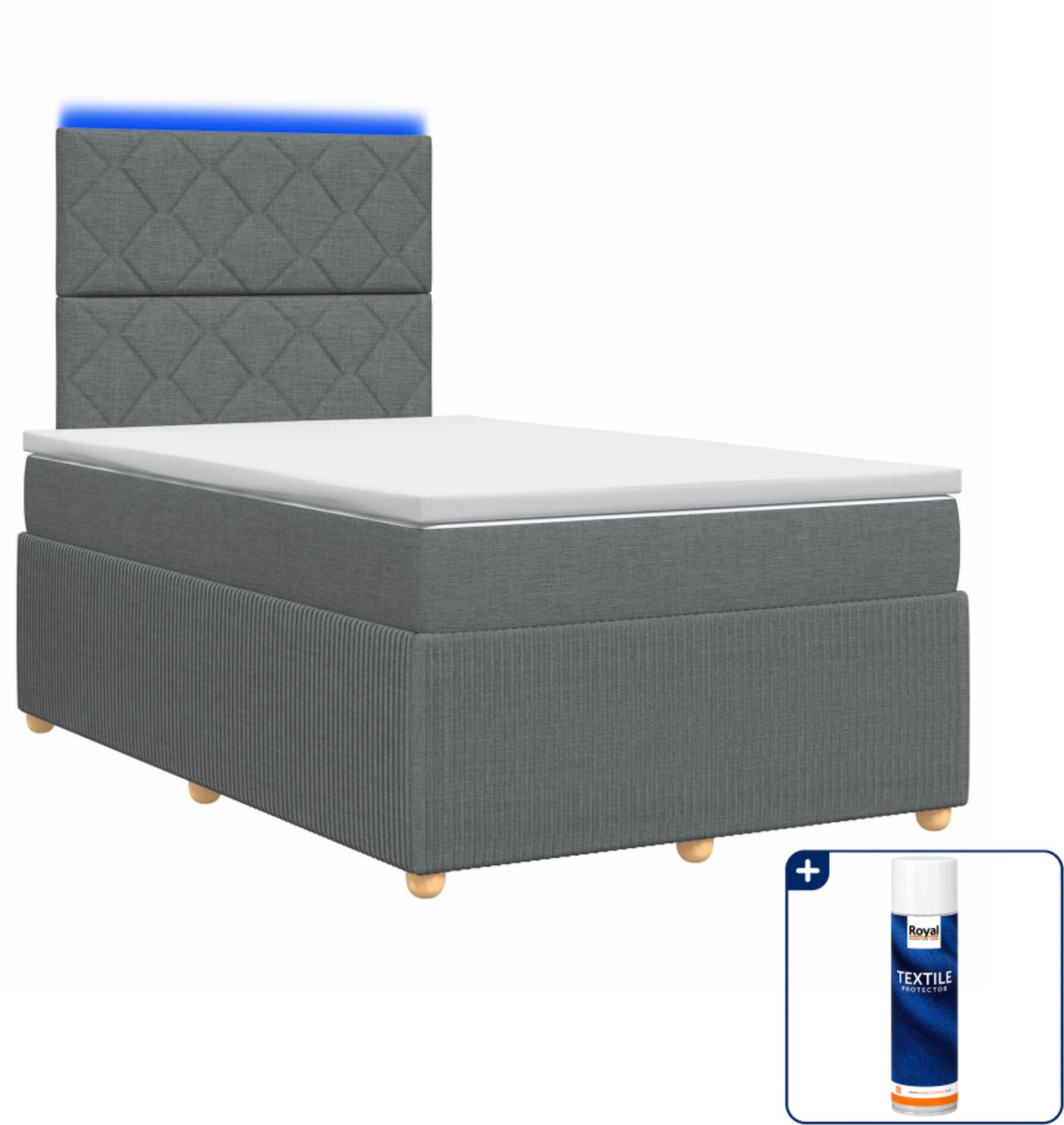 vidaXL led boxspring met matras - 120 x 190 cm - donkergrijs - Inclusief textielbeschermer 500 ml Donker Grijn