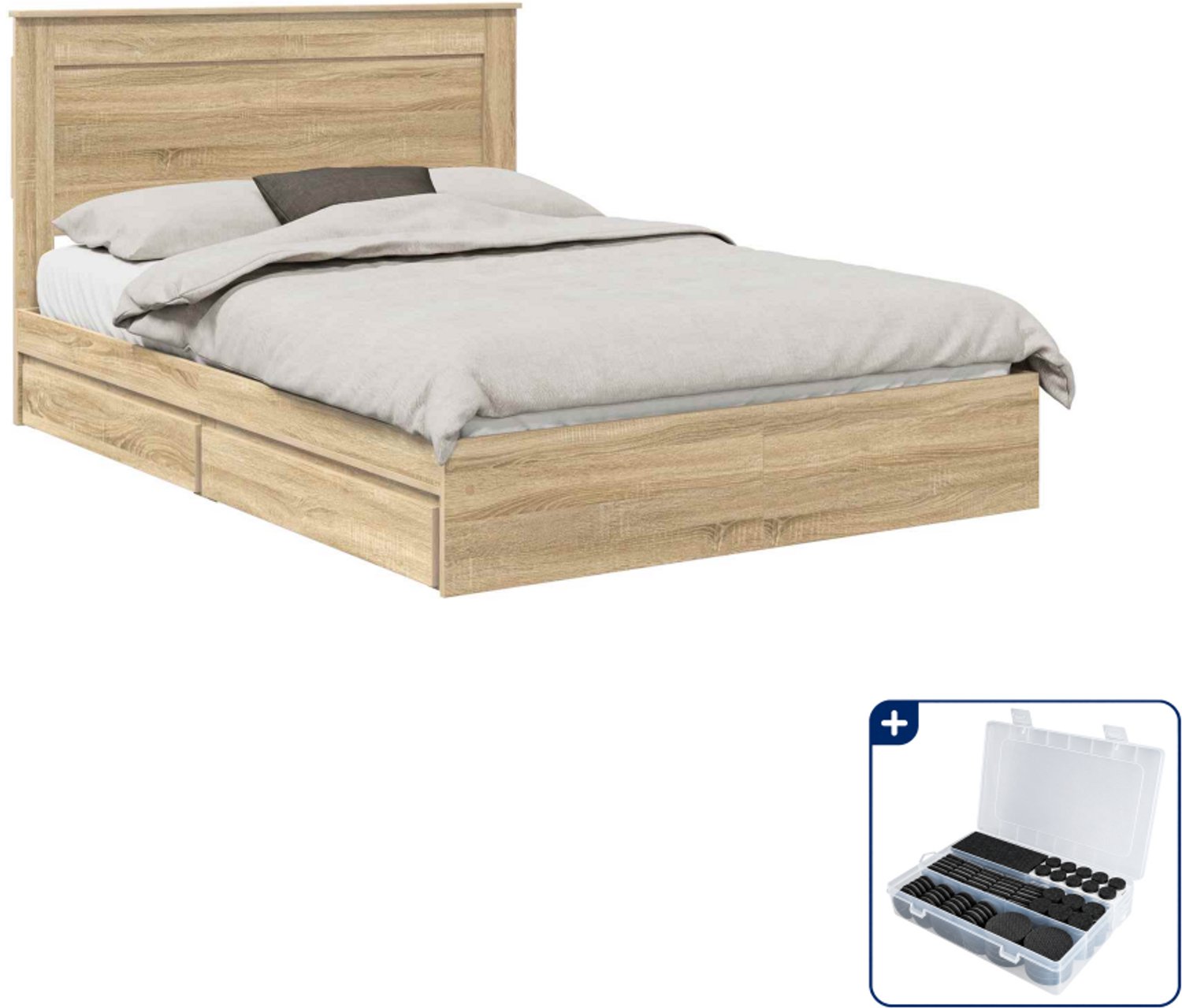 vidaXL bedframe met lade Queensize - 160 x 200 cm - bewerkt hout - Inclusief antikrasvilt 177-delig Zwart