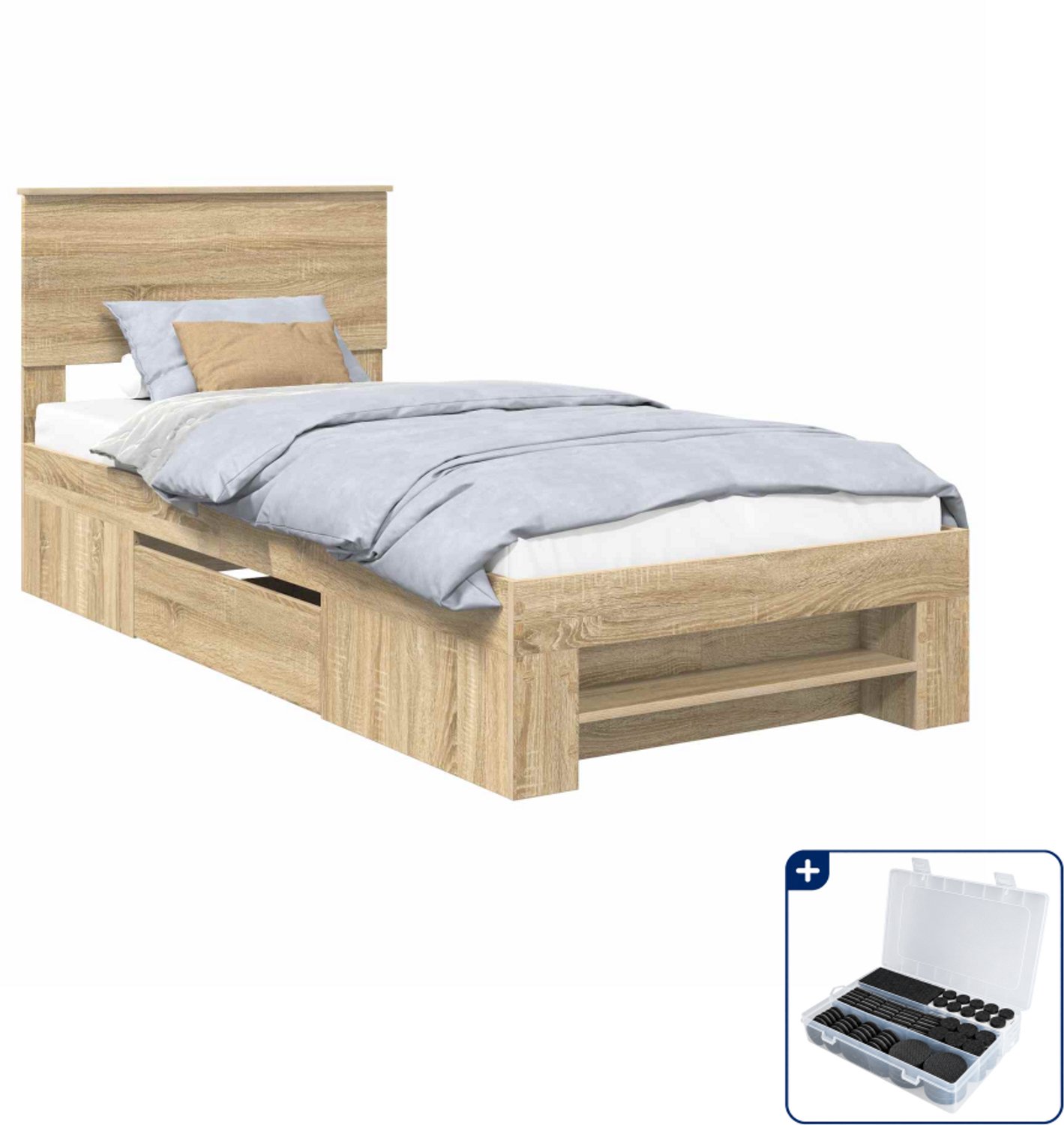 vidaXL bedframe met hoofdeinde - 100 x 200 cm - bewerkt hout - sonoma eiken - Inclusief antikrasvilt 177-delig