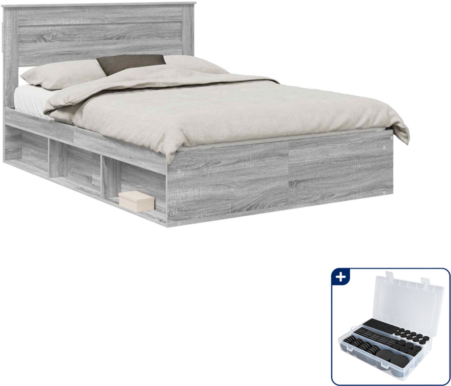 vidaXL Bedframe Queensize - 160 x 200 cm - grijs sonoma - Inclusief antikrasvilt 177-delig Bruin