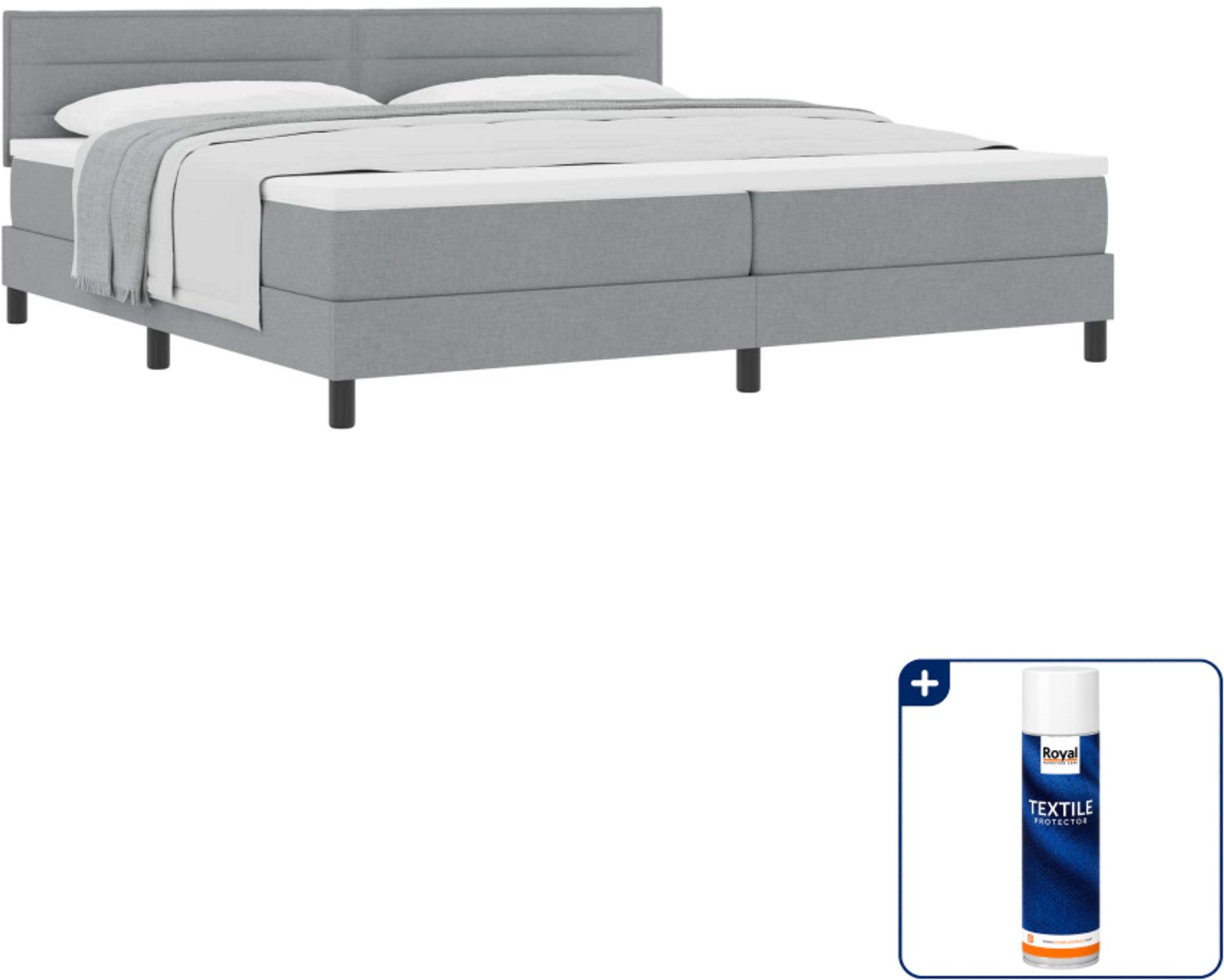 vidaXL boxspringbed - Super kingsize - 200 x 200 cm - lichtgrijs - Inclusief textielbeschermer 500 ml