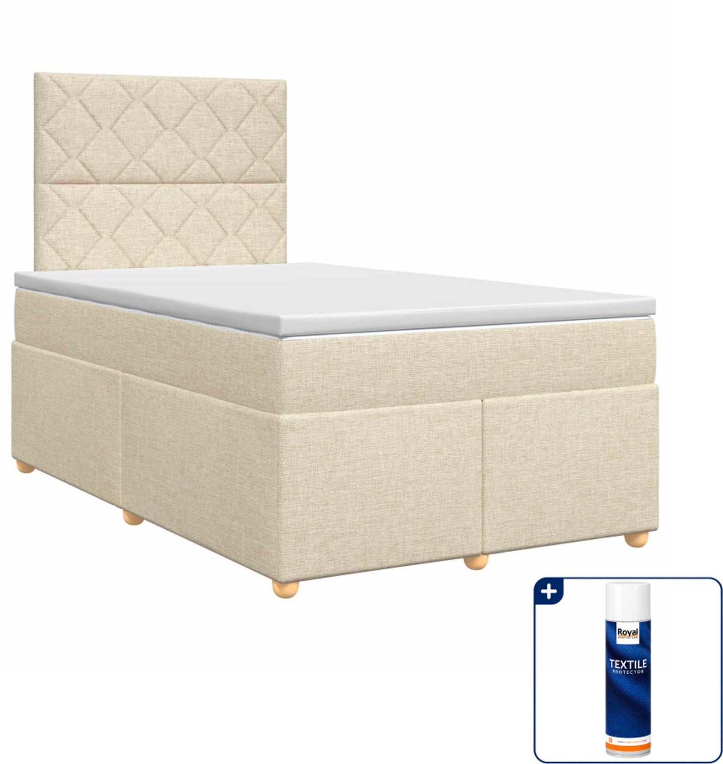 vidaXL boxspringbed met matras - 120 x 190 cm - stof - crèmekleurig - Inclusief textielbeschermer 500 ml