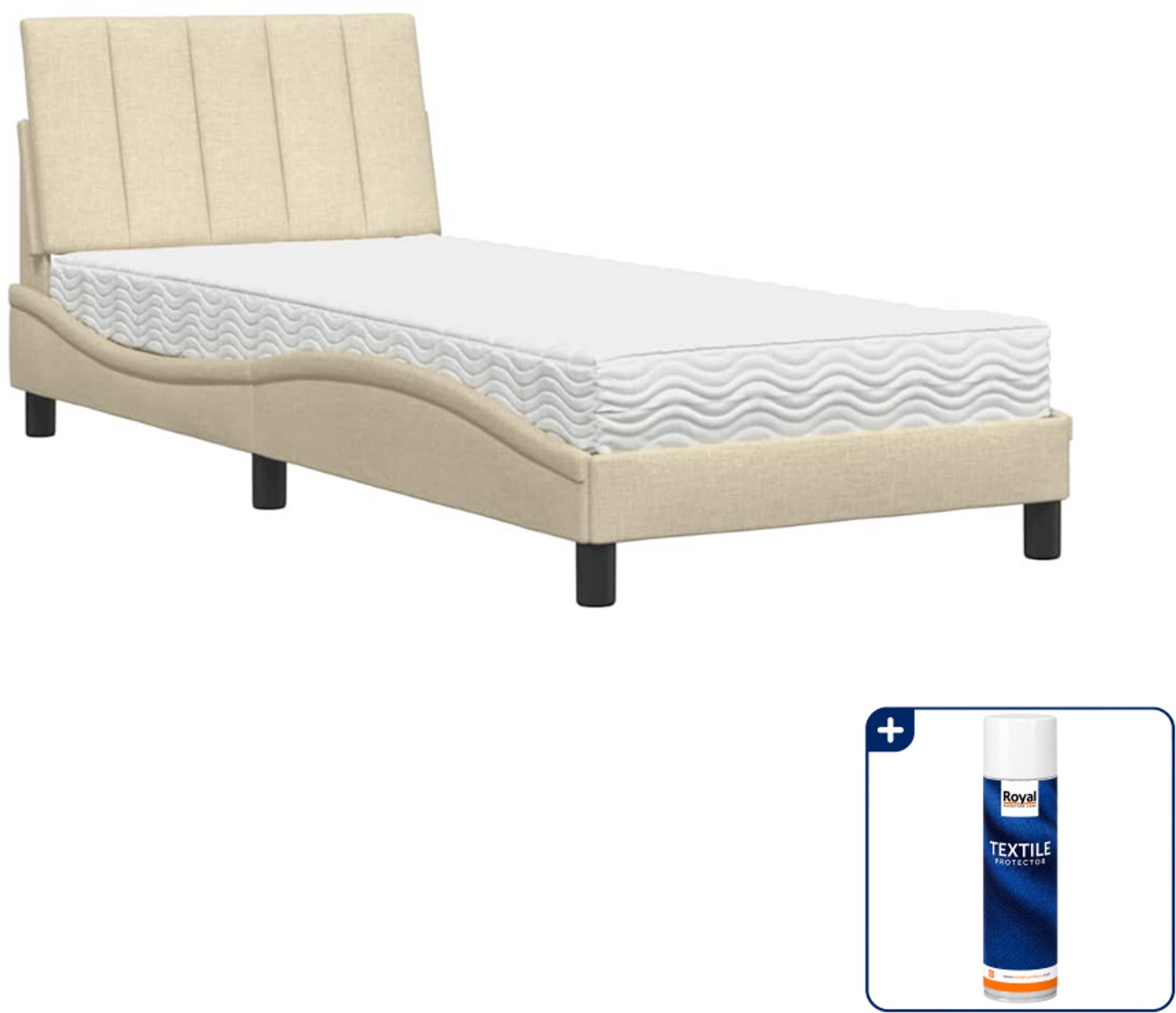 vidaXL bed met matras Hanko - 80 x 200 cm - crème - Inclusief textielbeschermer 500 ml Grijs