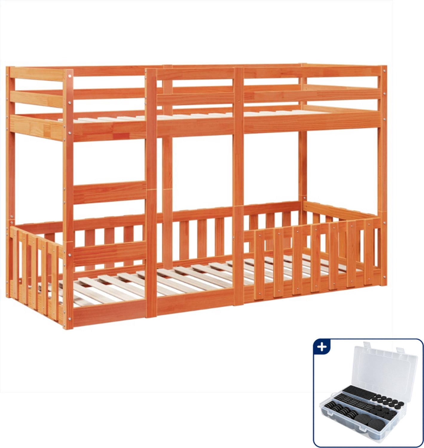 vidaXL stapelbed - 75 x 190 cm - massief grenenhout - wasbruin - Inclusief antikrasvilt 177-delig