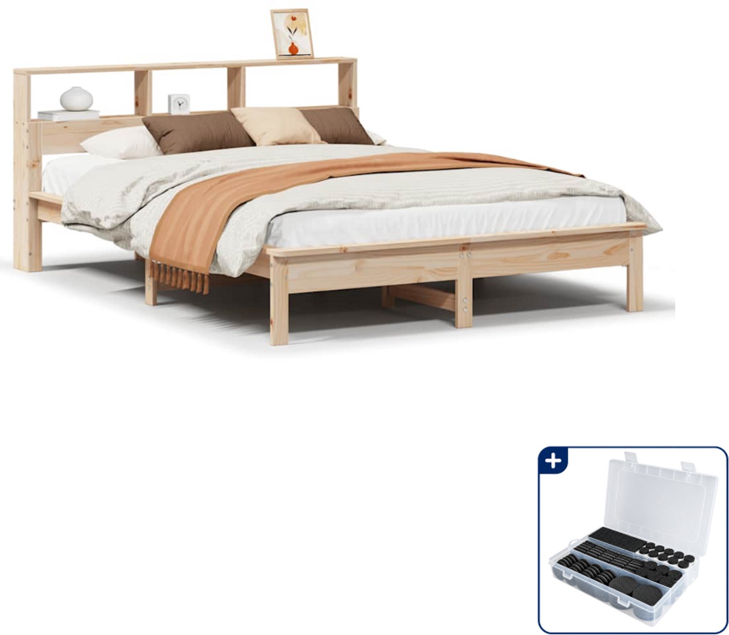 vidaXL bedframe - 135 x 190 cm - massief grenenhout - Inclusief antikrasvilt 177-delig Bruin