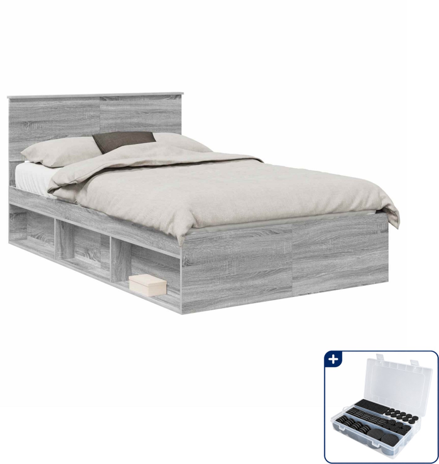 vidaXL bedframe - 120 x 190 cm - grijs sonoma - Inclusief antikrasvilt 177-delig Bruin