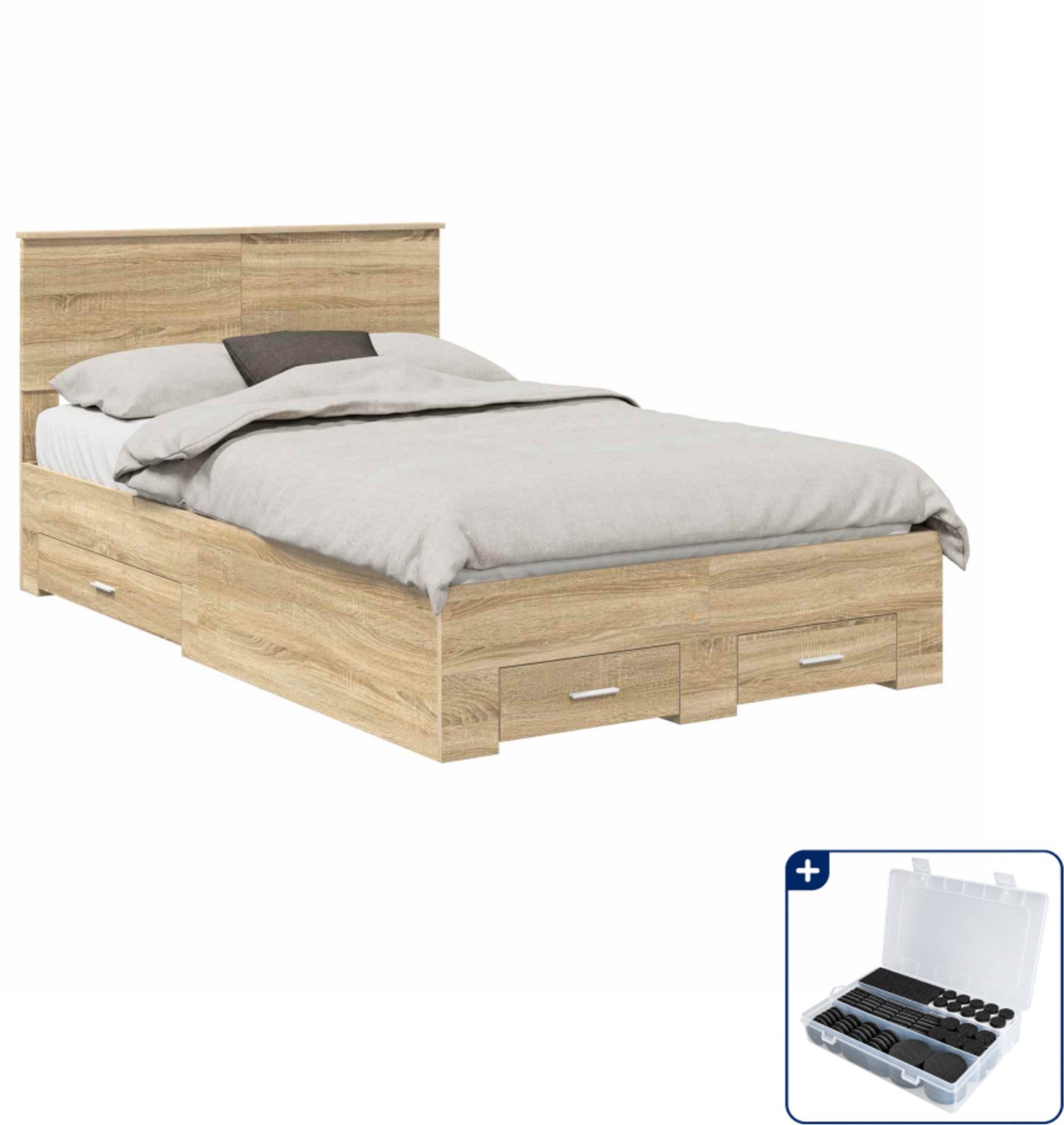 vidaXL bedframe met lade - 120 x 200 cm - bewerkt hout - sonoma eiken - Inclusief antikrasvilt 177-delig Grijs