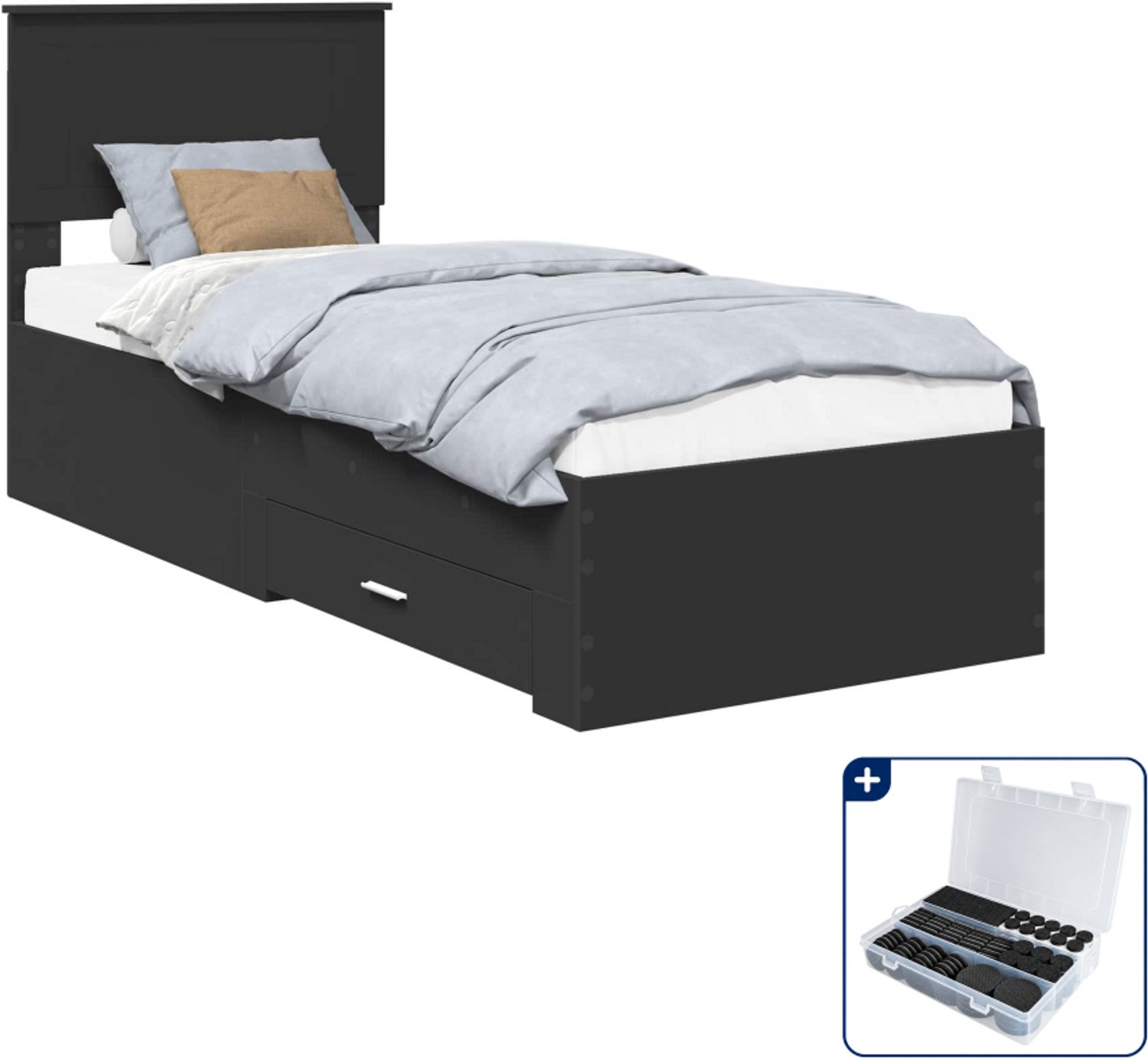 vidaXL bedframe - 75 x 190 cm - bewerkt hout - zwart - Inclusief antikrasvilt 177-delig Bruin