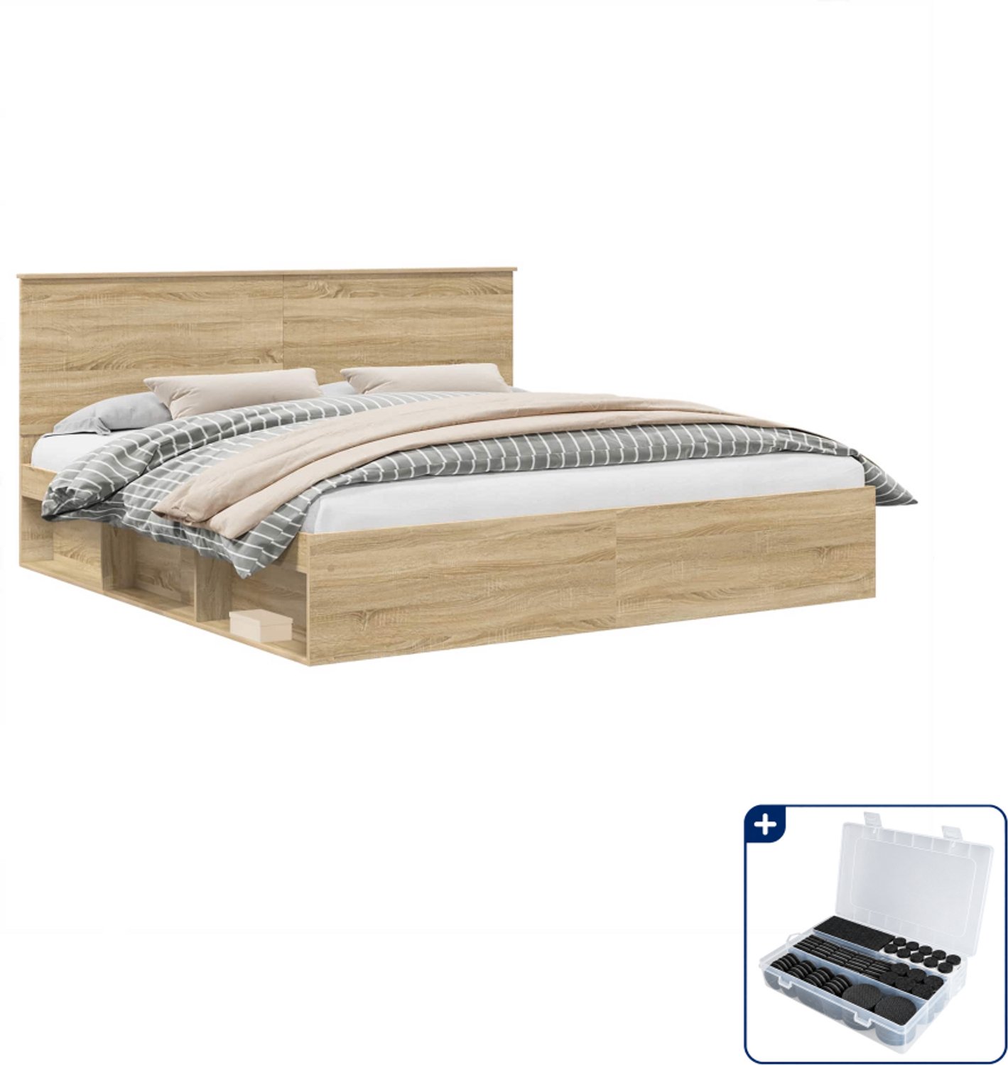 vidaXL bedframe - 200 x 200 cm - sonoma eiken - Inclusief antikrasvilt 177-delig Zwart
