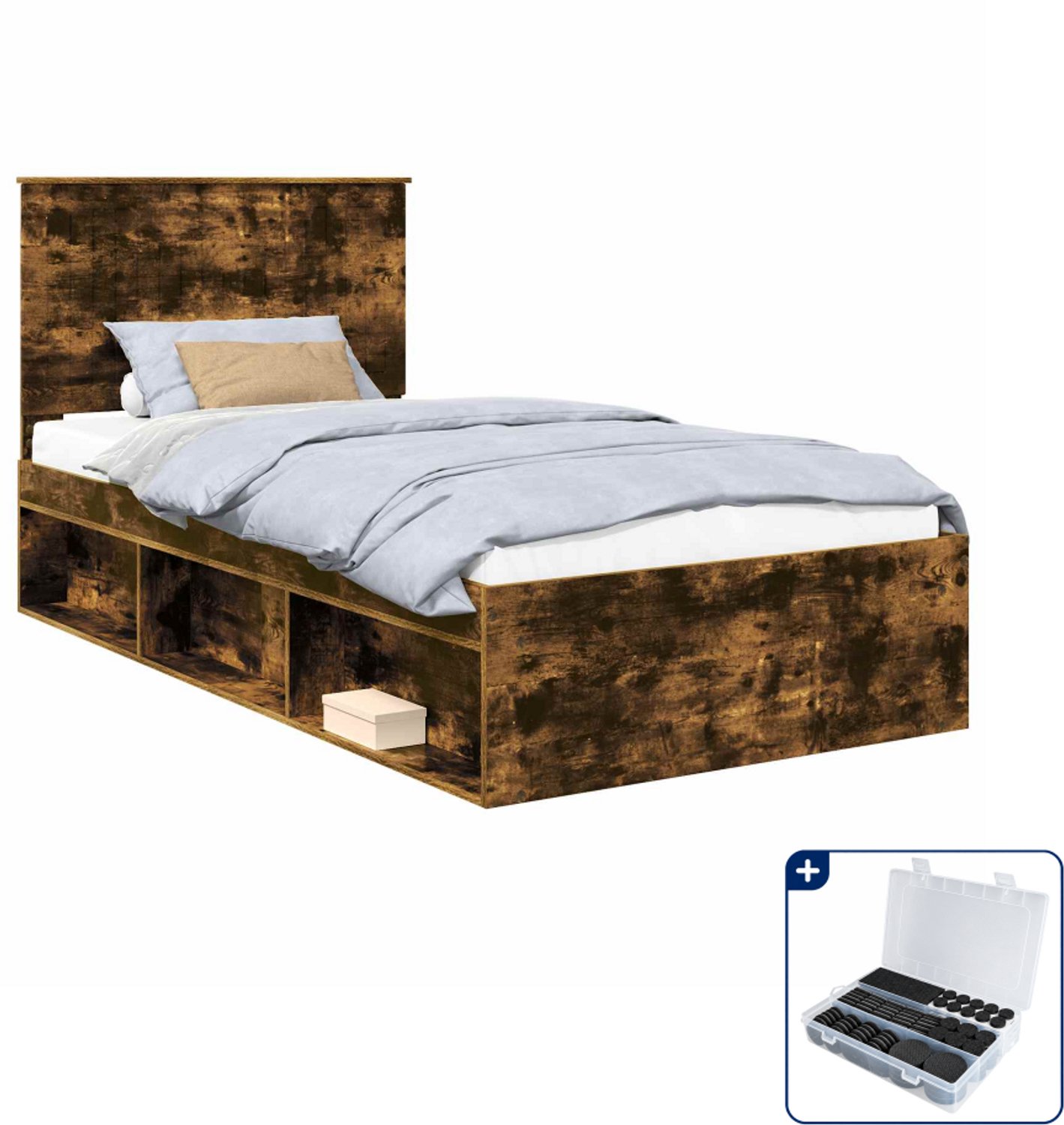 vidaXL bedframe - 100 x 200 cm - bewerkt hout - gerookt eiken - Inclusief antikrasvilt 177-delig Wit