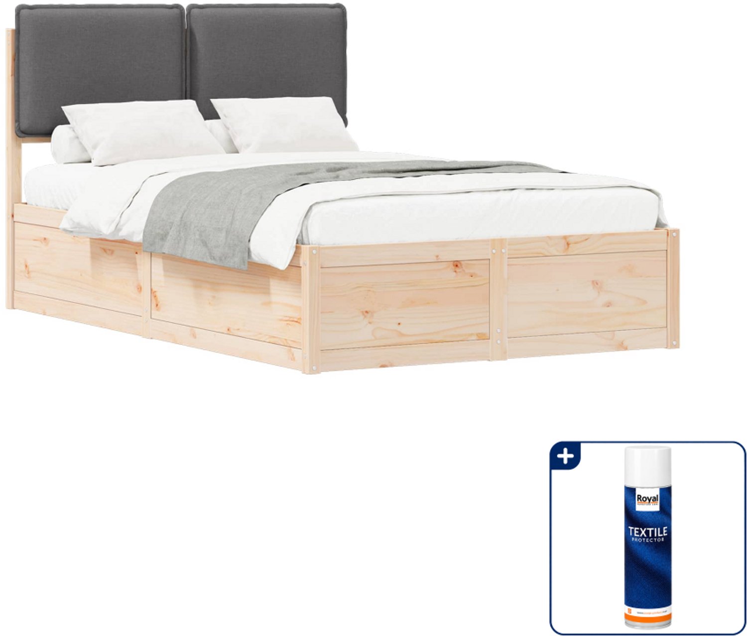 vidaXL bedframe - 120 x 200 cm - massief grenenhout - donkergrijs - Inclusief textielbeschermer 500 ml Bruin