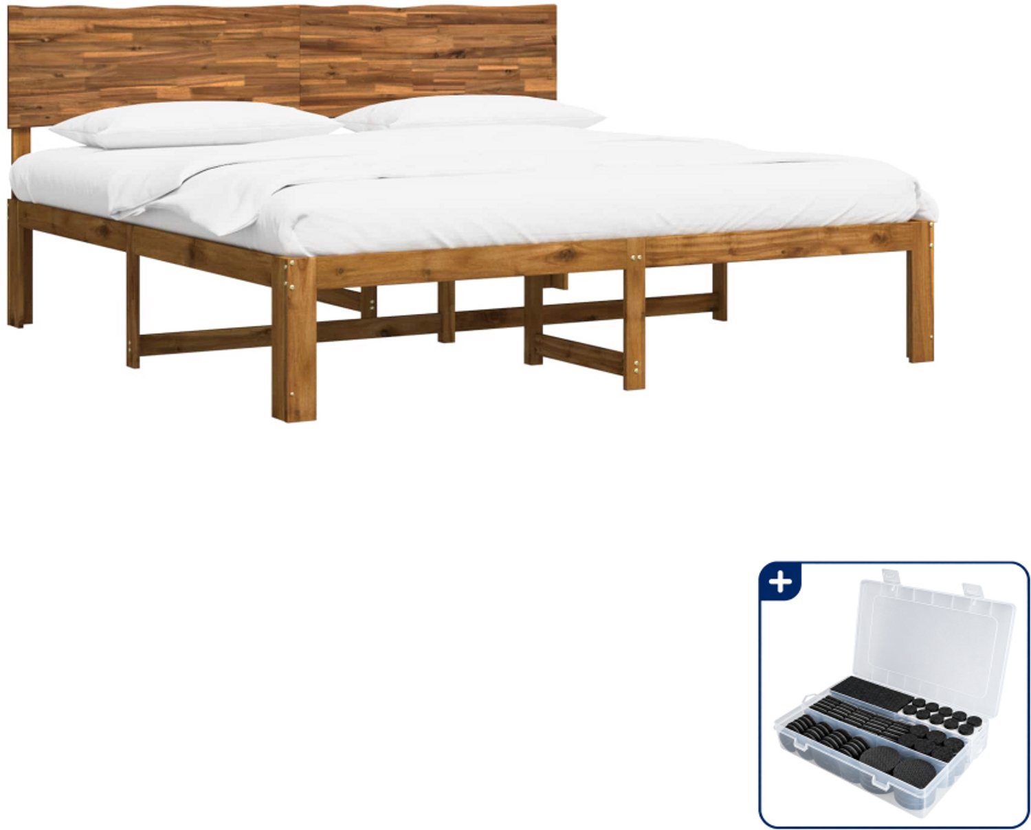 vidaXL Kingsize bed ROSTOCK - 180 x 200 cm - massief acaciahout - Inclusief antikrasvilt 177-delig Bruin