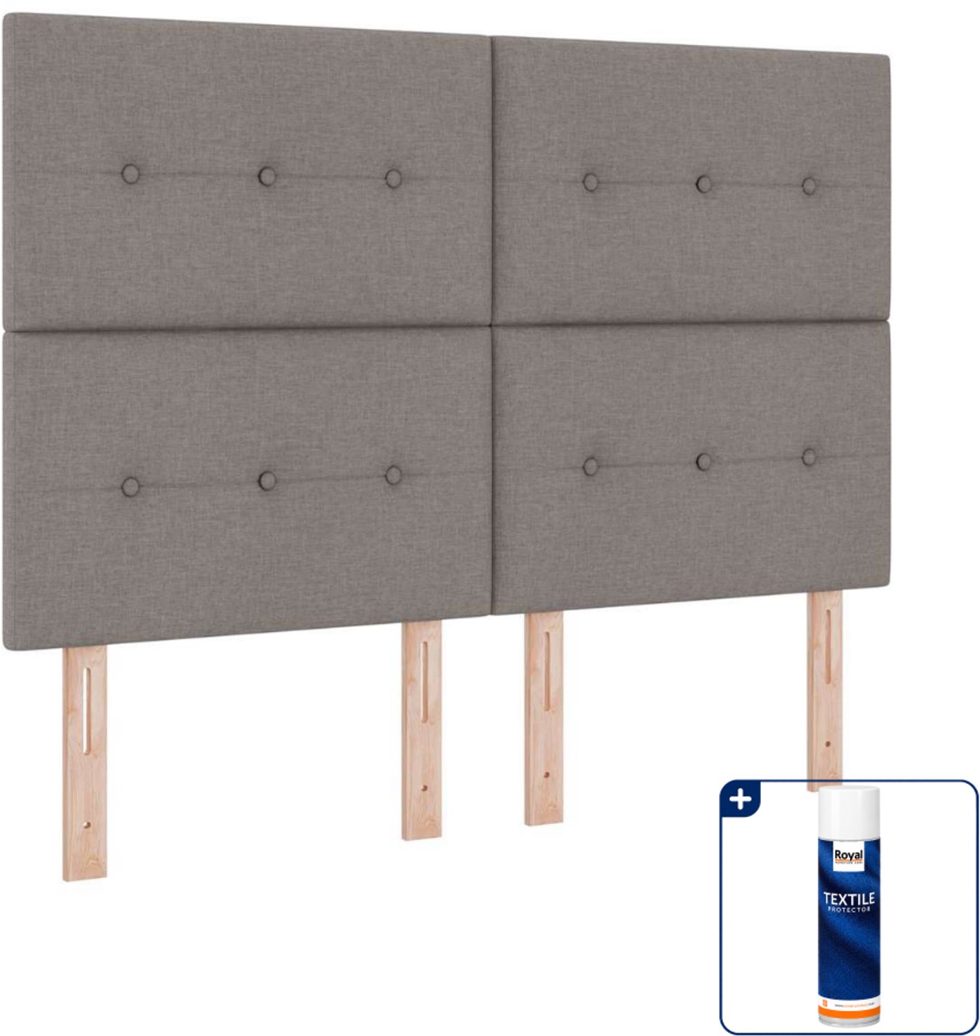 vidaXL LED boxspringbed - 140 x 190 cm - taupe - Inclusief textielbeschermer 500 ml