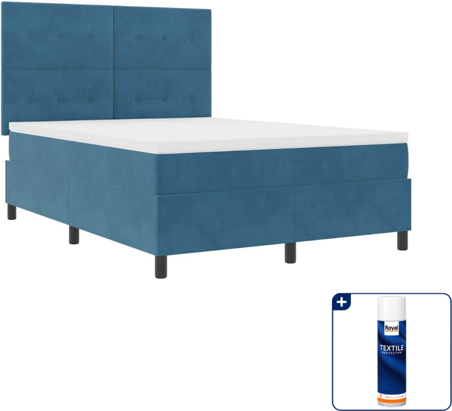vidaXL led boxspring - Small double - 140 x 200 cm - donkerblauw - Inclusief textielbeschermer 500 ml