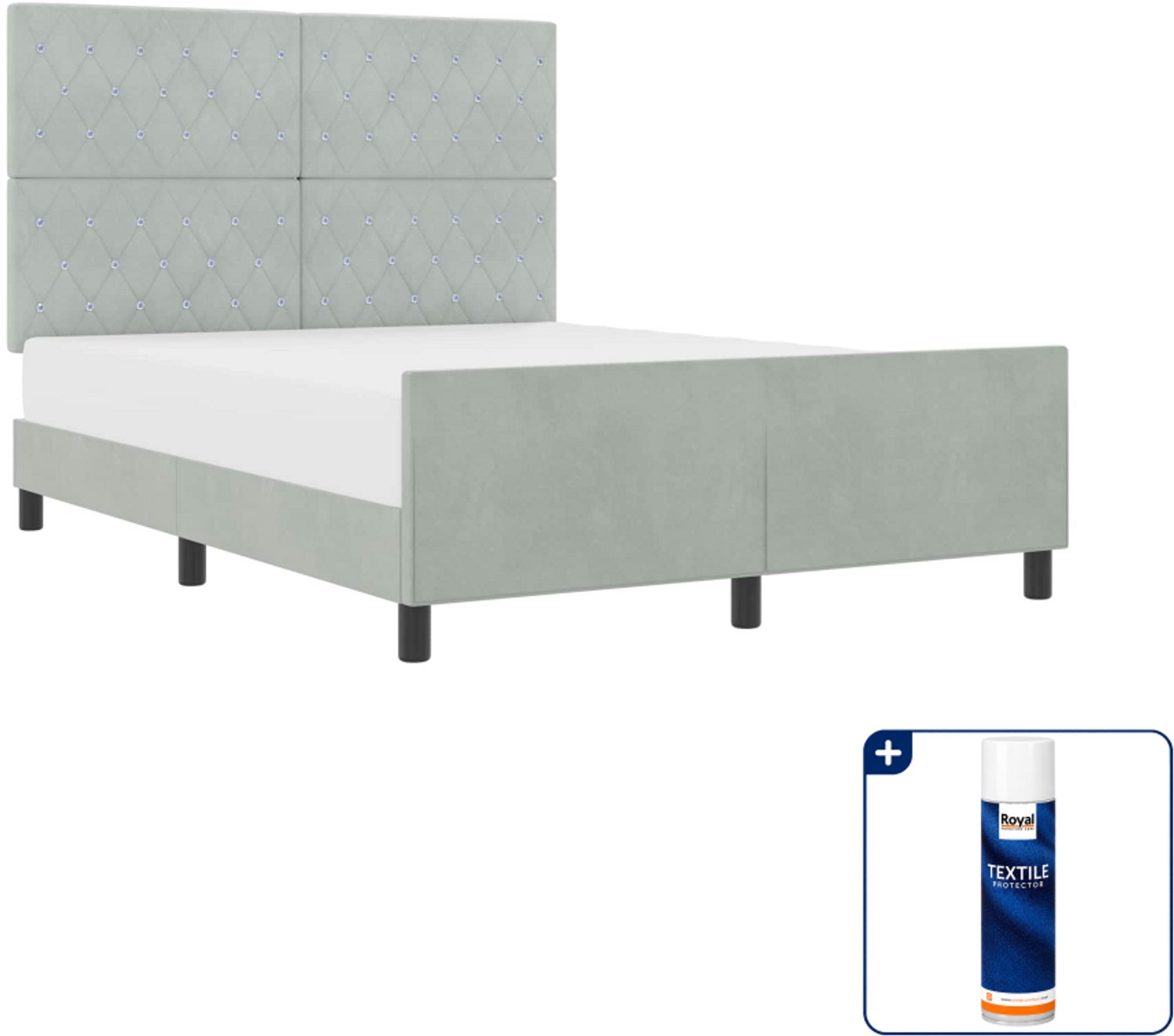 vidaXL boxspringbed Small double - 140 x 200 cm - lichtgrijs - Inclusief textielbeschermer 500 ml