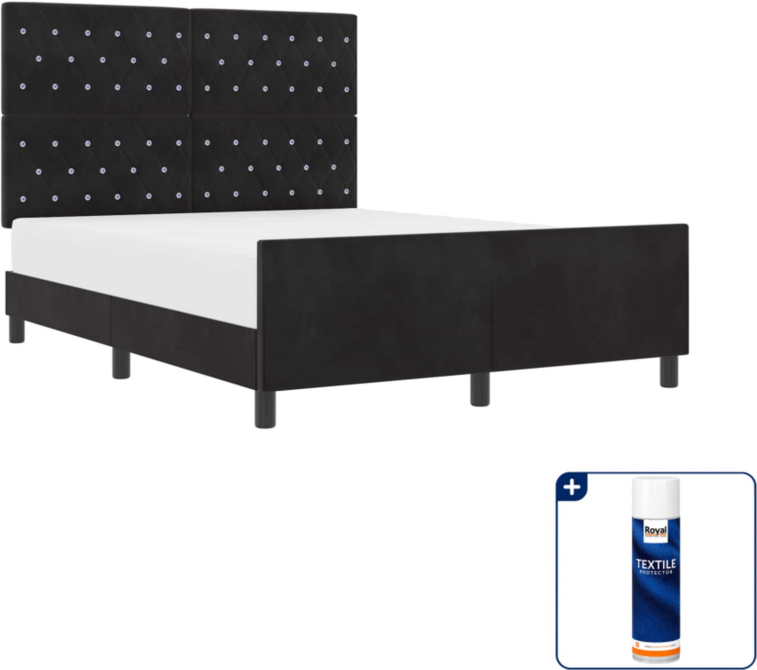 vidaXL Boxspringbed - Small double 140 x 200 cm - fluweel - zwart - Inclusief textielbeschermer 500 ml Taupe