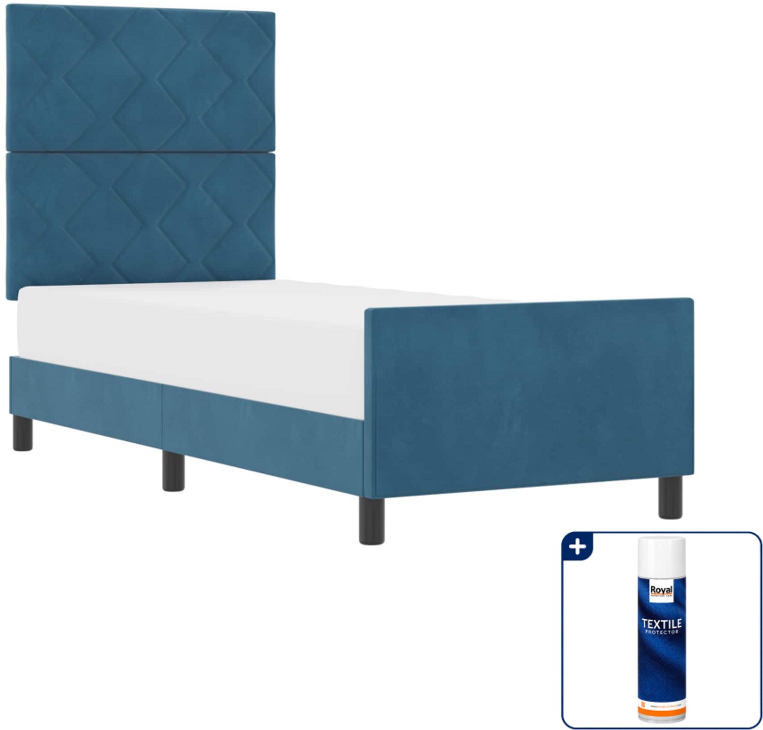 vidaXL boxspringbed - 80 x 200 cm - fluweel - donkerblauw - Inclusief textielbeschermer 500 ml Grijs