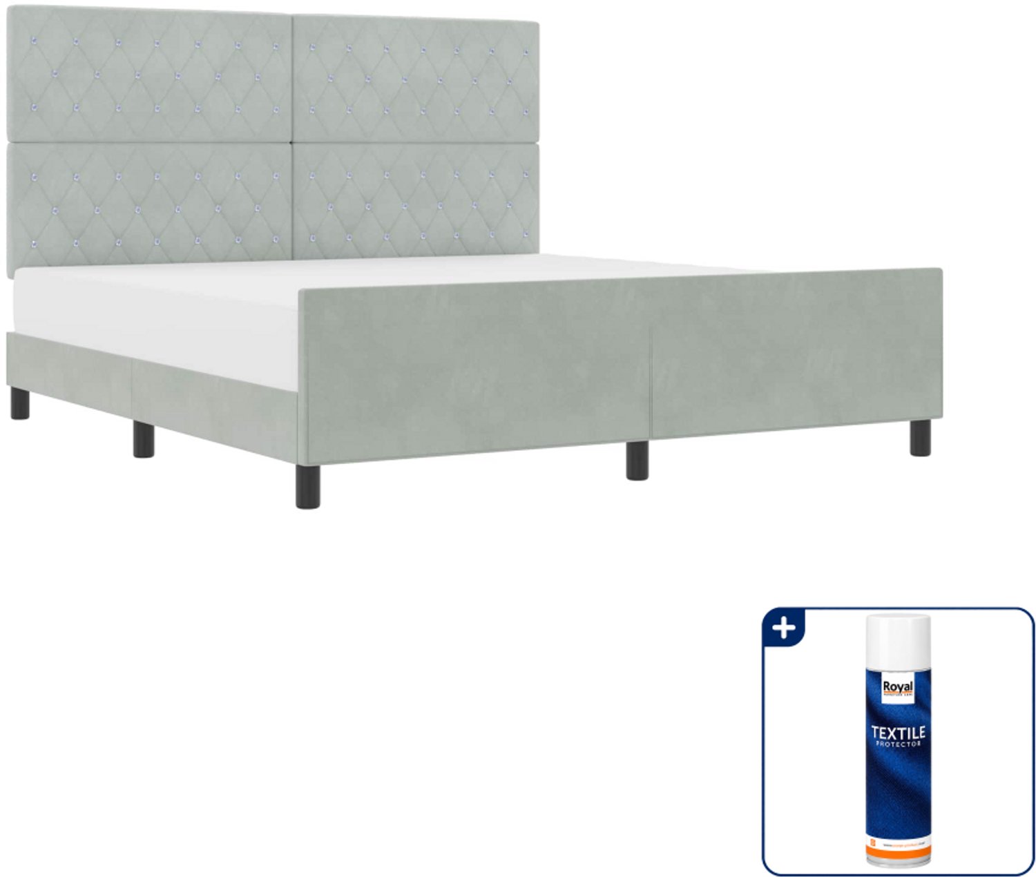 vidaXL Kingsize bedframe - 180 x 200 cm - fluweel - lichtgrijs - Inclusief textielbeschermer 500 ml