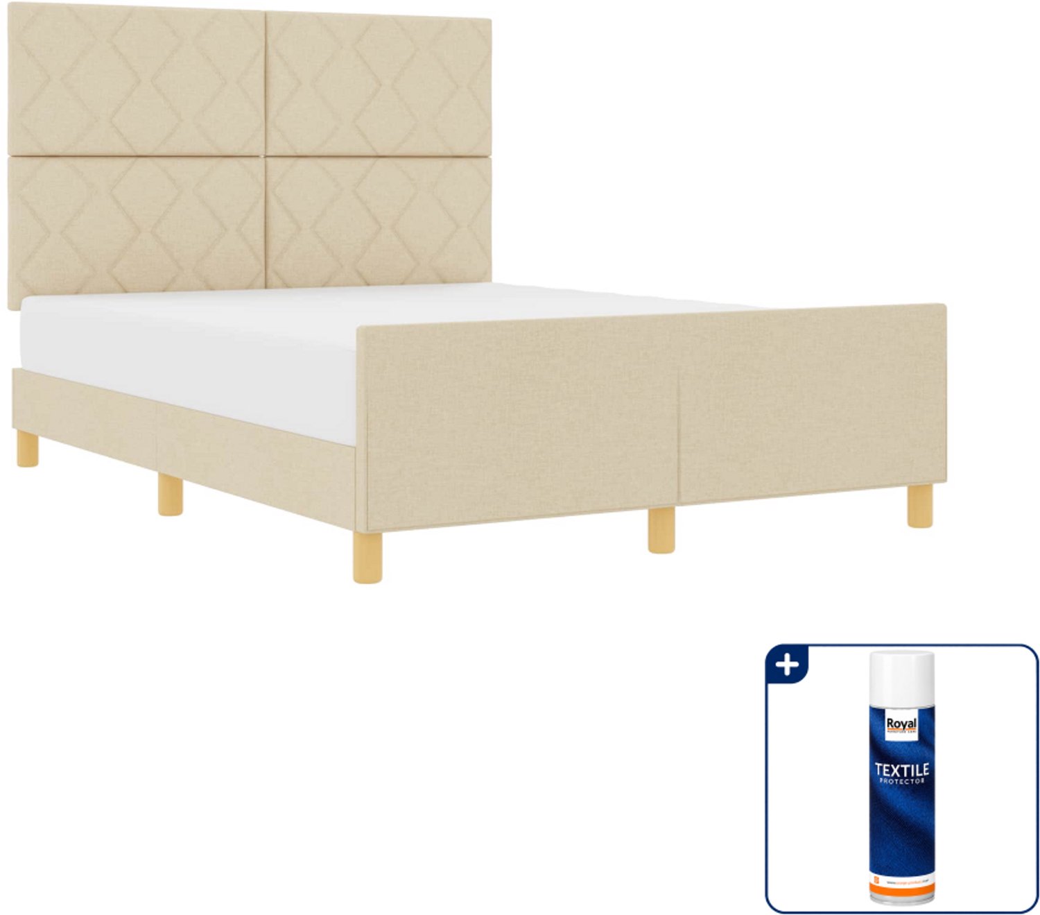 vidaXL bedframe met hoofdeinde - Queensize - 160 x 200 cm - crème - Inclusief textielbeschermer 500 ml Blauw