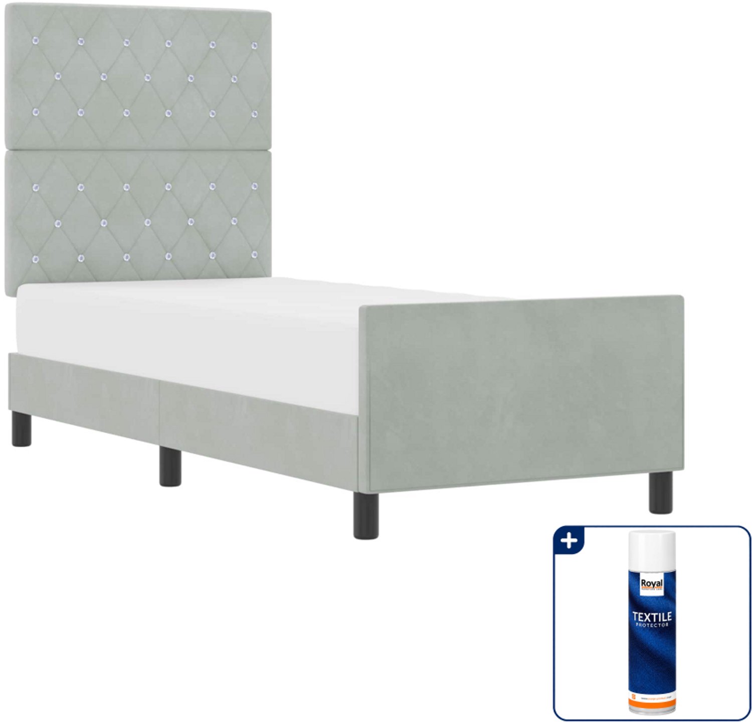 vidaXL boxspringbed - 80 x 200 cm - fluweel - lichtgrijs - Inclusief textielbeschermer 500 ml Blauw