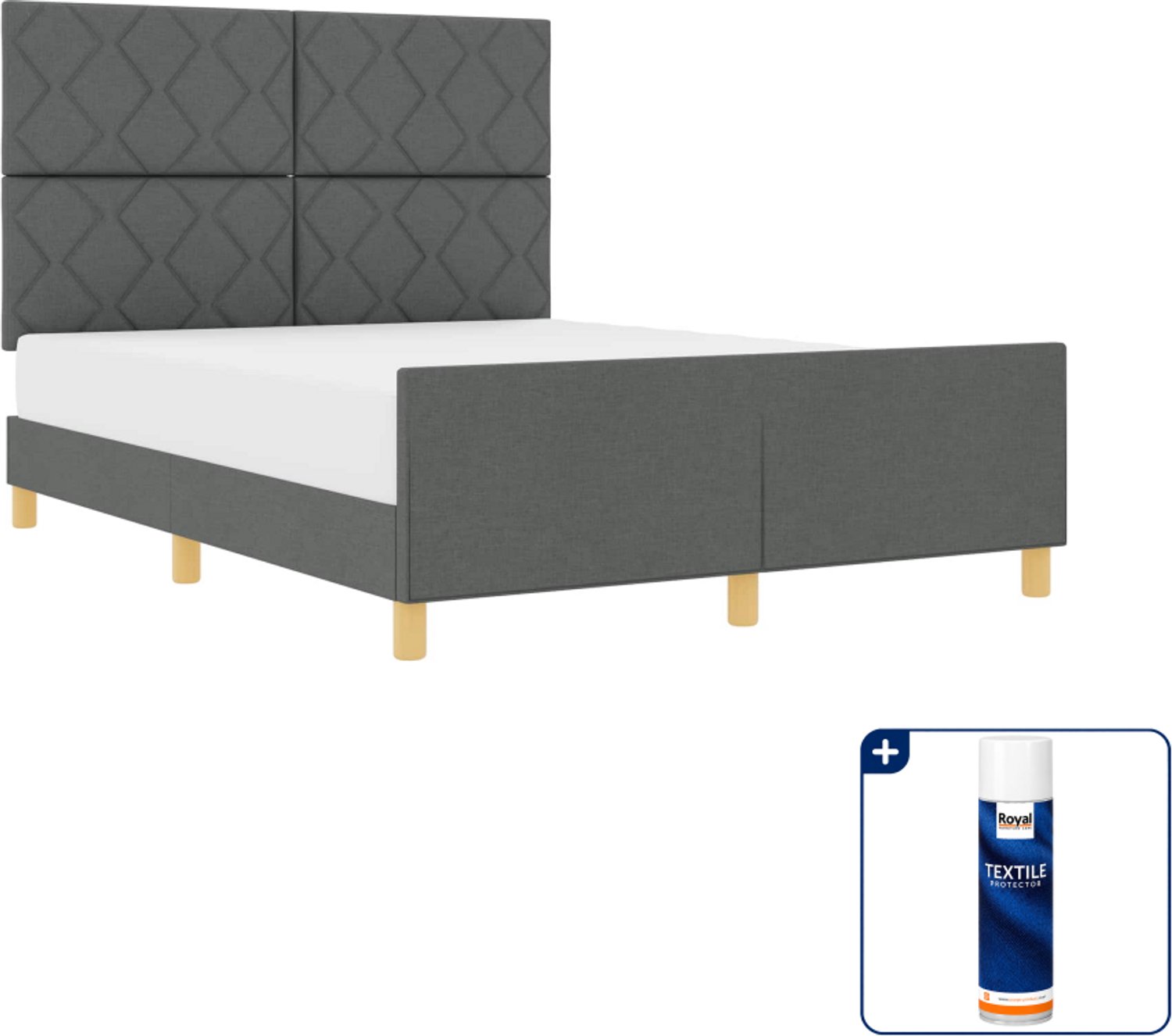 vidaXL bedframe - Small double - 140 x 200 cm - stof - donkergrijs - Inclusief textielbeschermer 500 ml