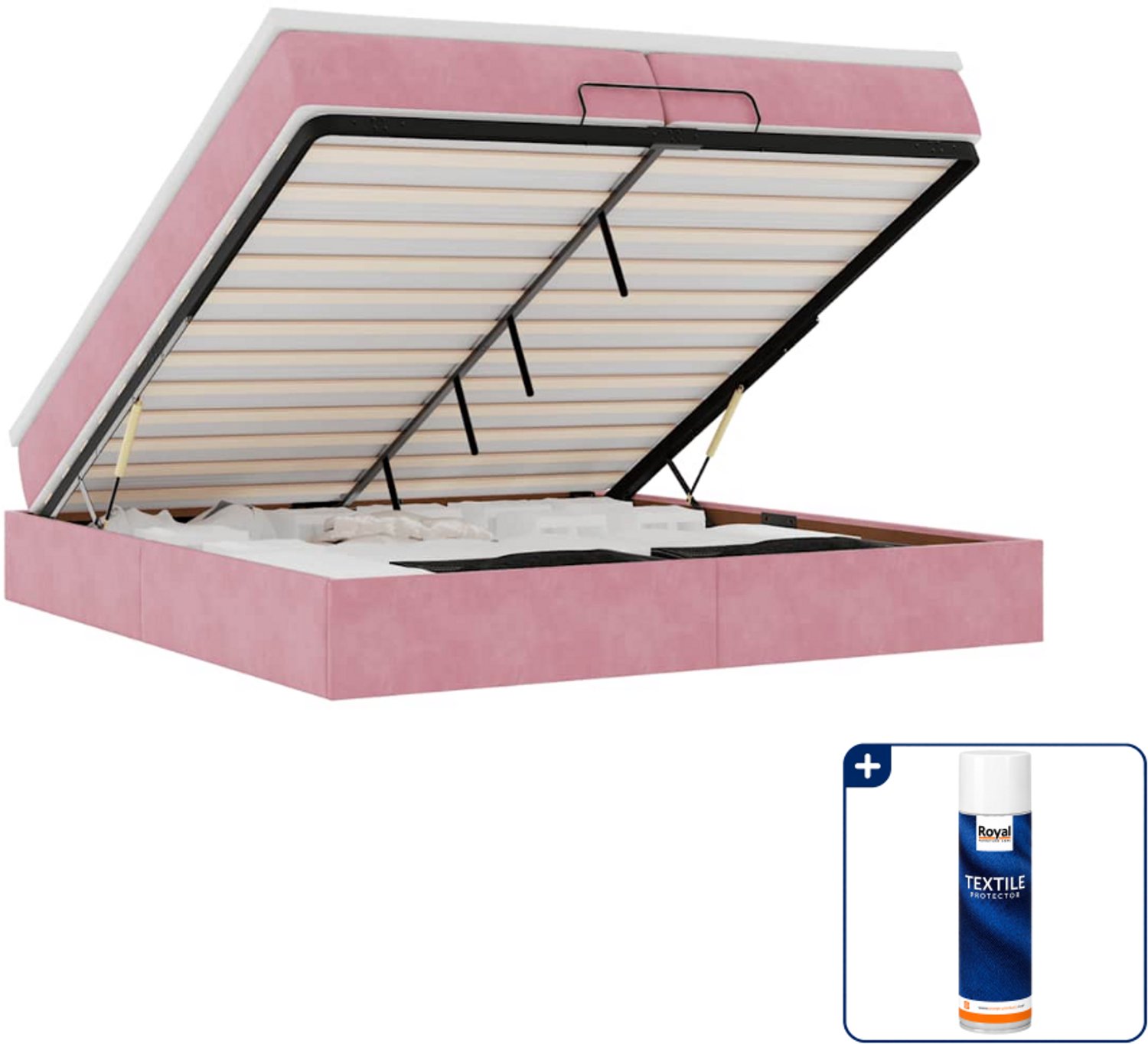 vidaXL Ottoman bed - Super kingsize - 200 x 200 cm - roze - Inclusief textielbeschermer 500 ml Crème
