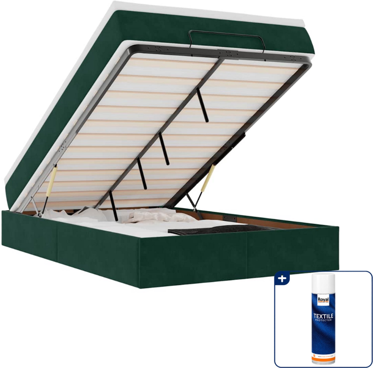 vidaXL ottoman bed met matras 120 x 200 cm - fluweel - donkergroen - Inclusief textielbeschermer 500 ml Grijs