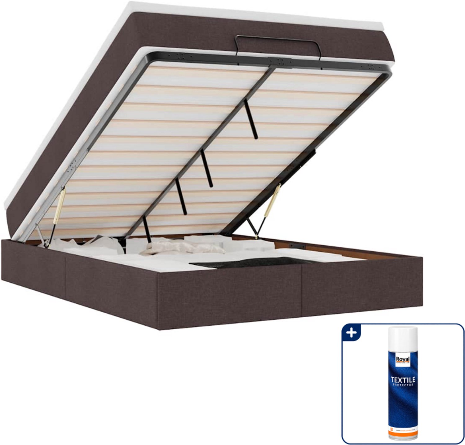 vidaXL ottoman bed met matras - 140 x 190 cm - donkerbruin - Inclusief textielbeschermer 500 ml Taupe