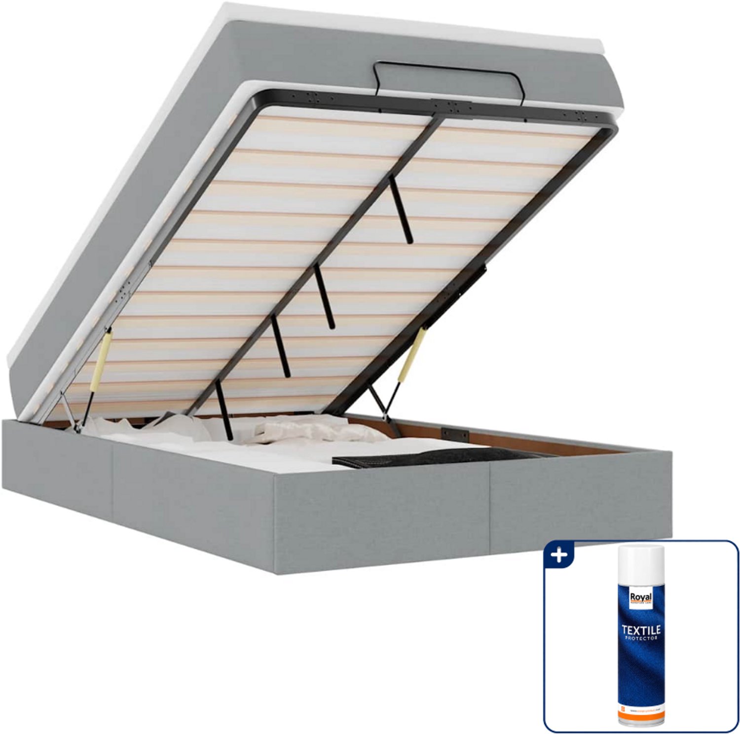 vidaXL ottoman bed met matras - 120 x 200 cm - lichtgrijs - Inclusief textielbeschermer 500 ml