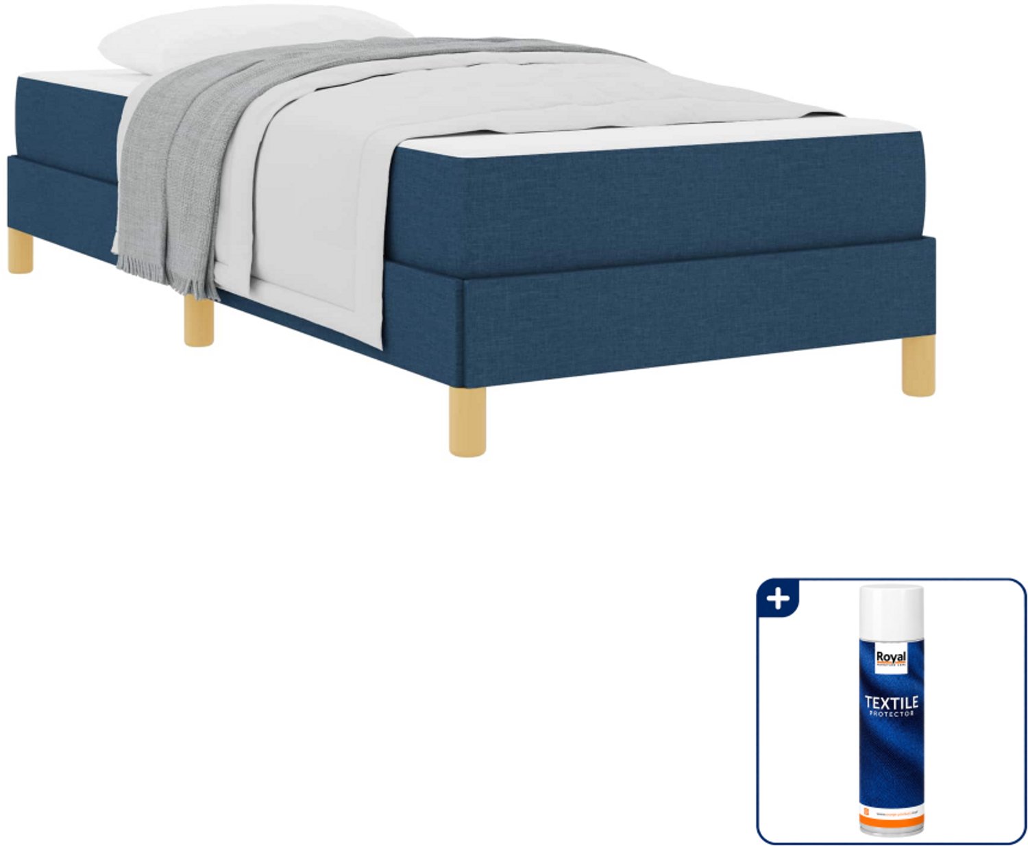 vidaXL boxspringbed met matras - 90 x 200 cm - stof - blauw - Inclusief textielbeschermer 500 ml