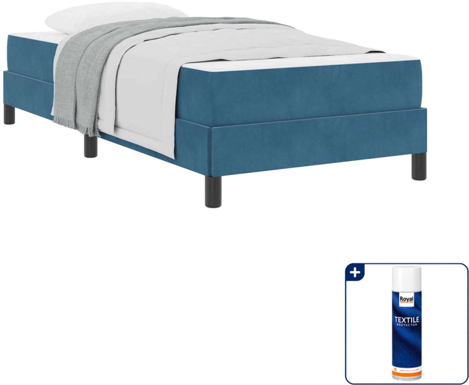 vidaXL boxspringbed met matras - 80 x 200 cm - stof - donkerblauw - Inclusief textielbeschermer 500 ml Zwart