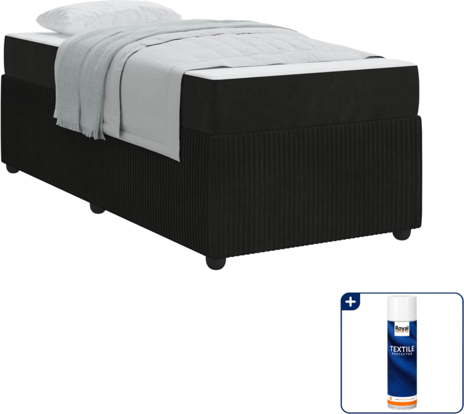 vidaXL bed met matras - 80 x 200 cm - bewerkt hout - zwart - Inclusief textielbeschermer 500 ml
