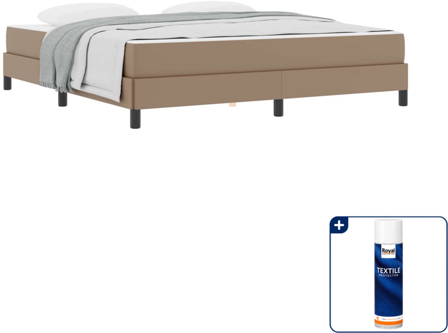 vidaXL bed met matras - Kingsize - 180 x 200 cm - stof - cappuccino - Inclusief textielbeschermer 500 ml Zwart