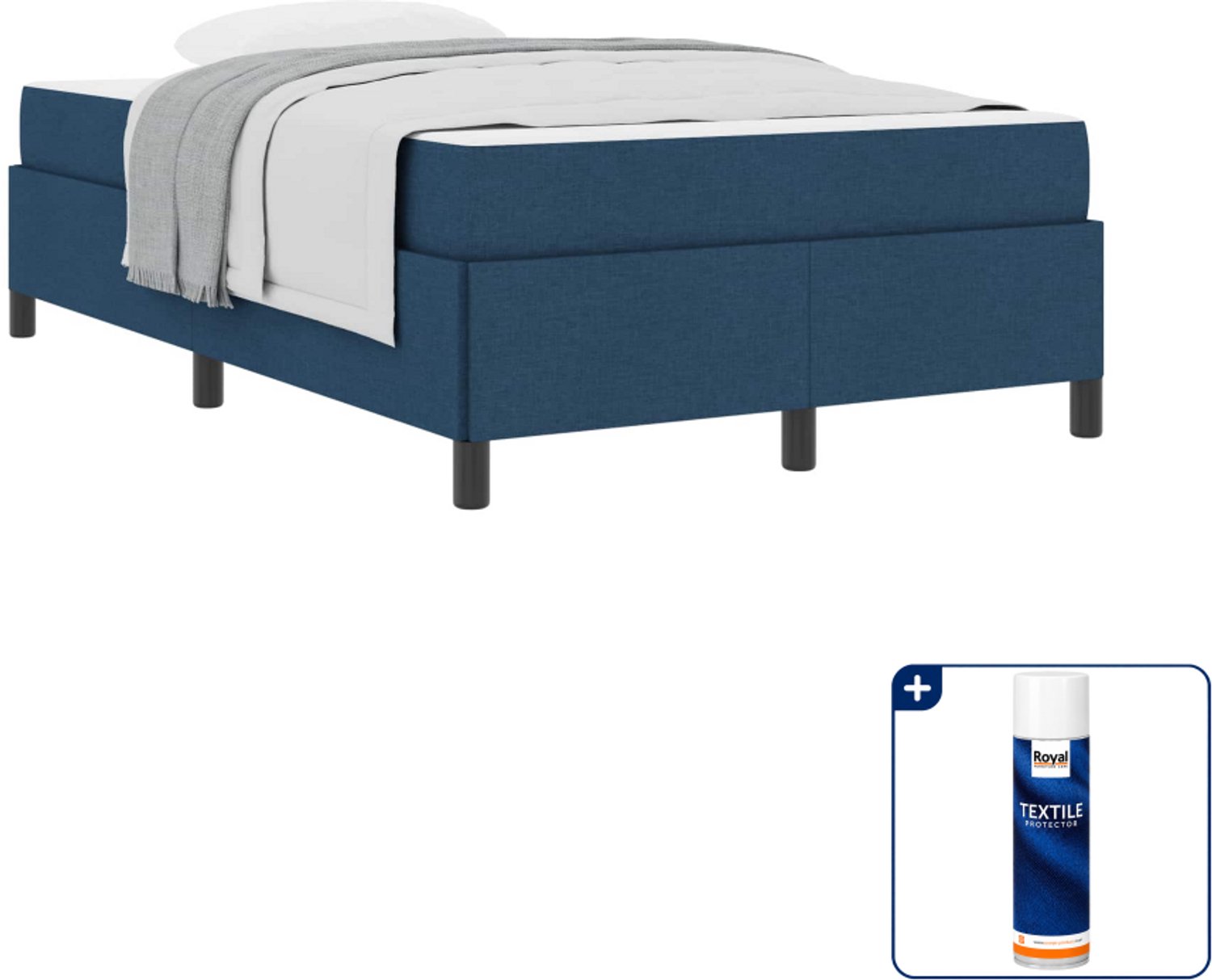 vidaXL boxspringbed - 120 x 190 cm - blauw - Inclusief textielbeschermer 500 ml Bruin