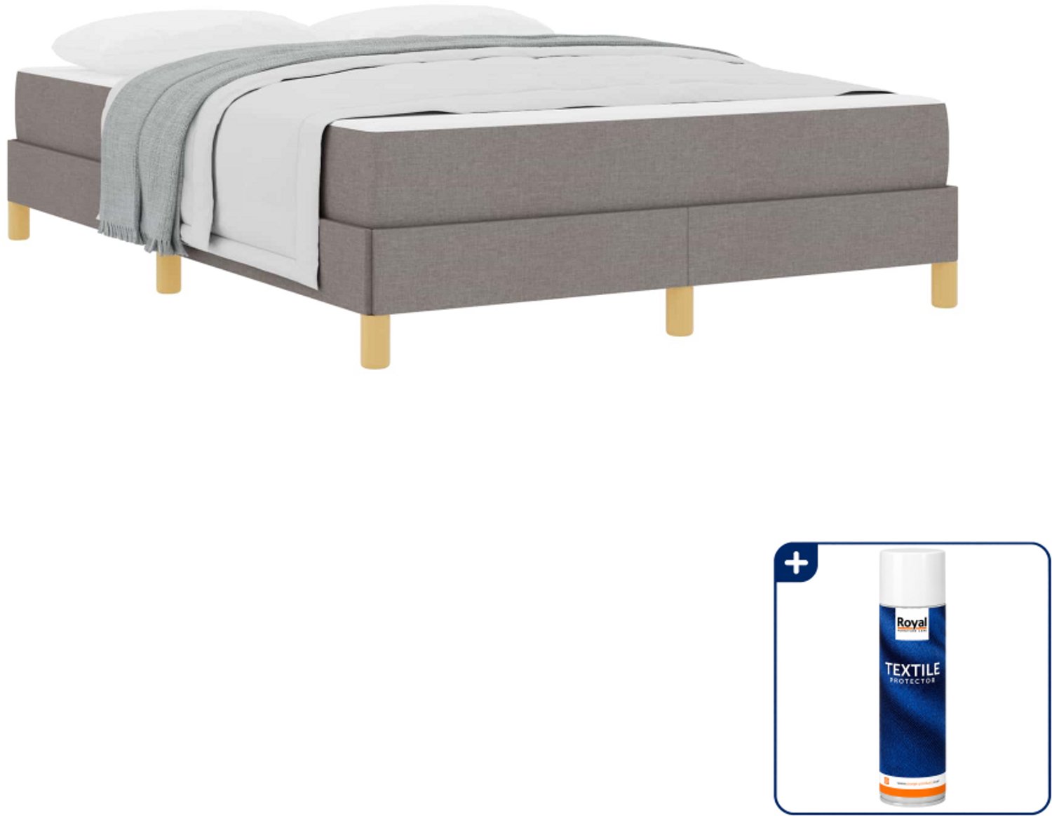 vidaXL boxspringbed 140 x 190 cm - bewerkt hout - taupe - Inclusief textielbeschermer 500 ml