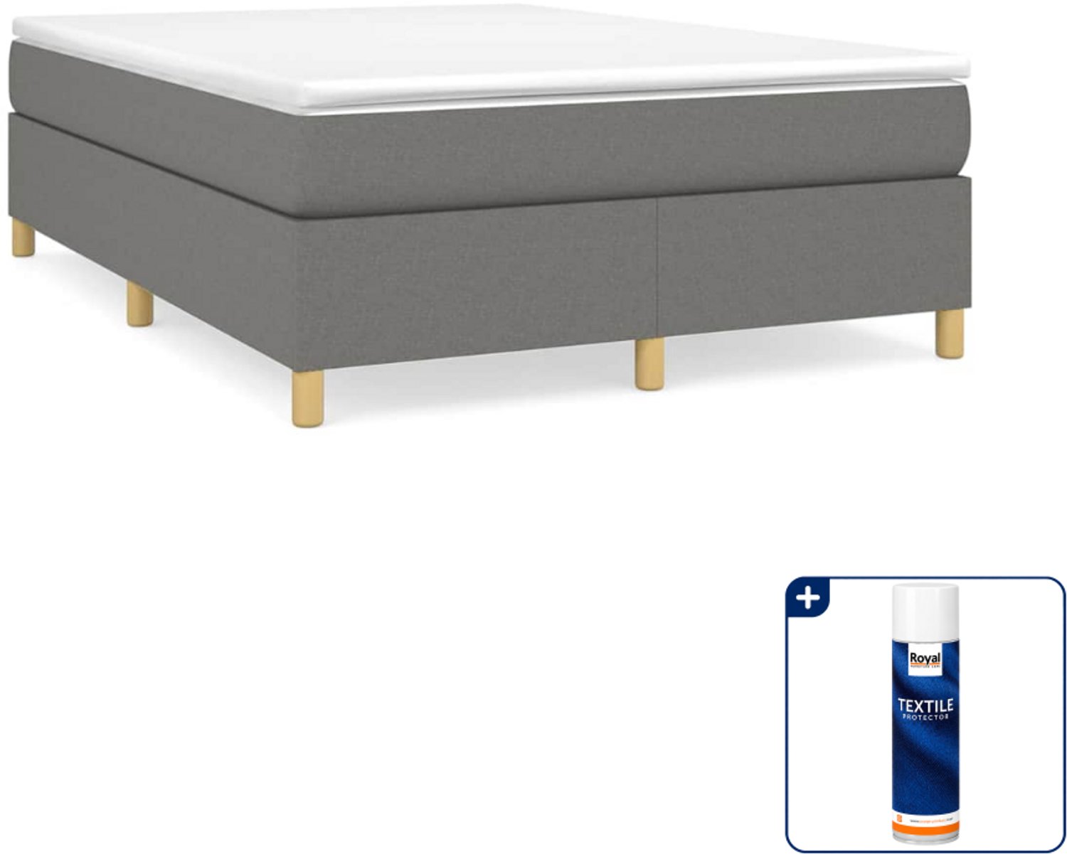 vidaXL boxspring bed - 140 x 190 cm - stof - donkergrijs - Inclusief textielbeschermer 500 ml Zwart