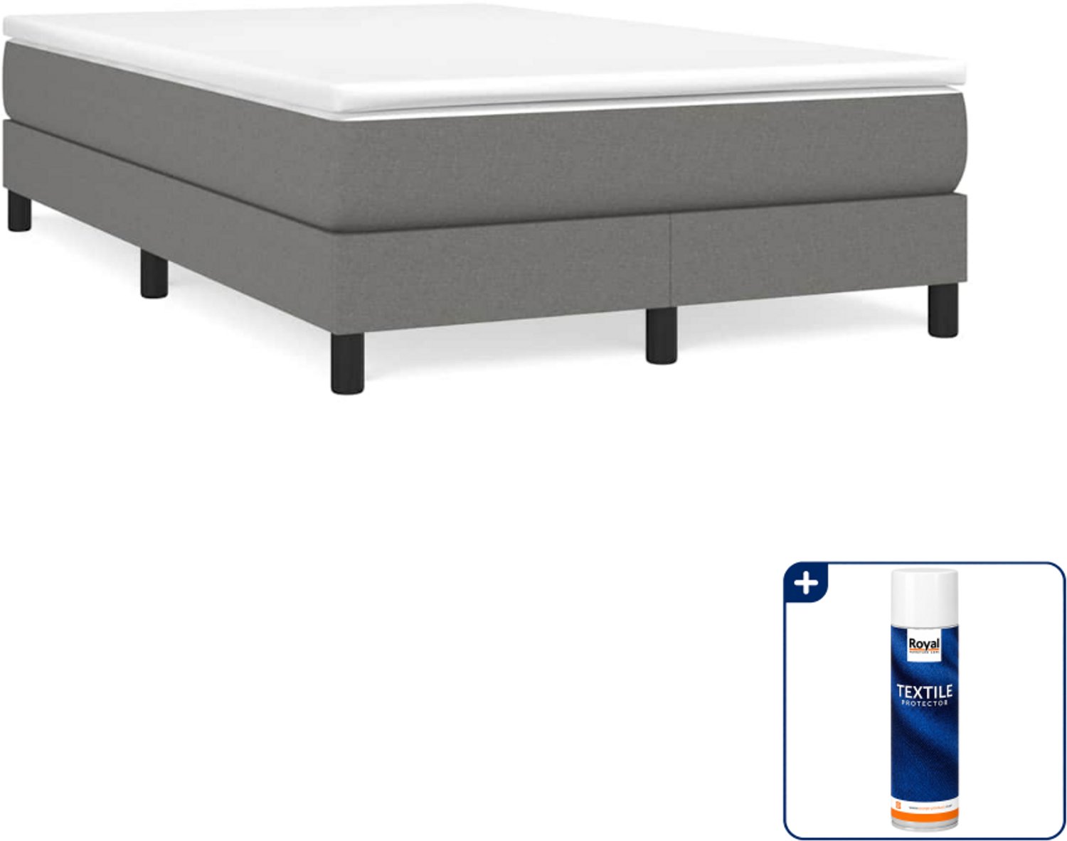 vidaXL boxspring bed - 120 x 200 cm - stof - donkergrijs - Inclusief textielbeschermer 500 ml Crème