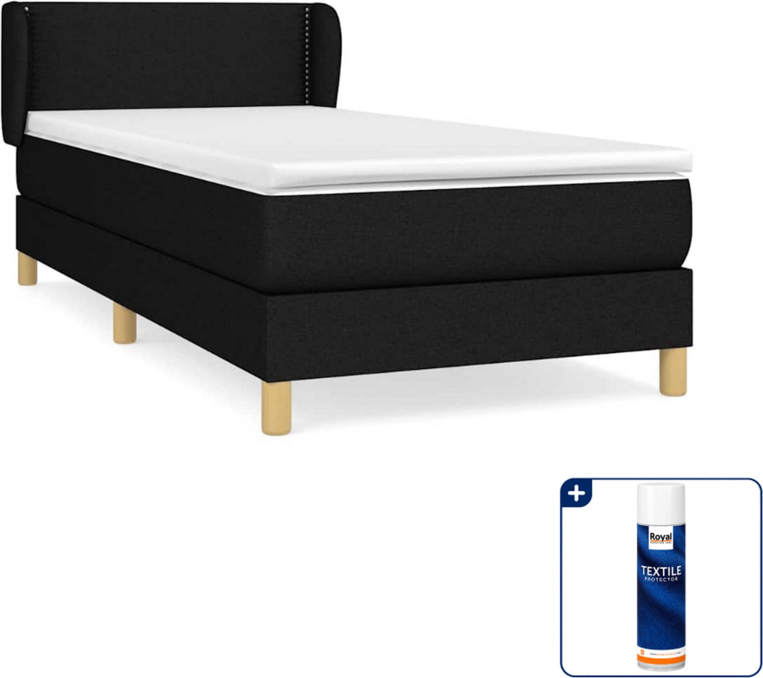vidaXL boxspring met matras 90 x 190 cm - stof - zwart - Inclusief textielbeschermer 500 ml